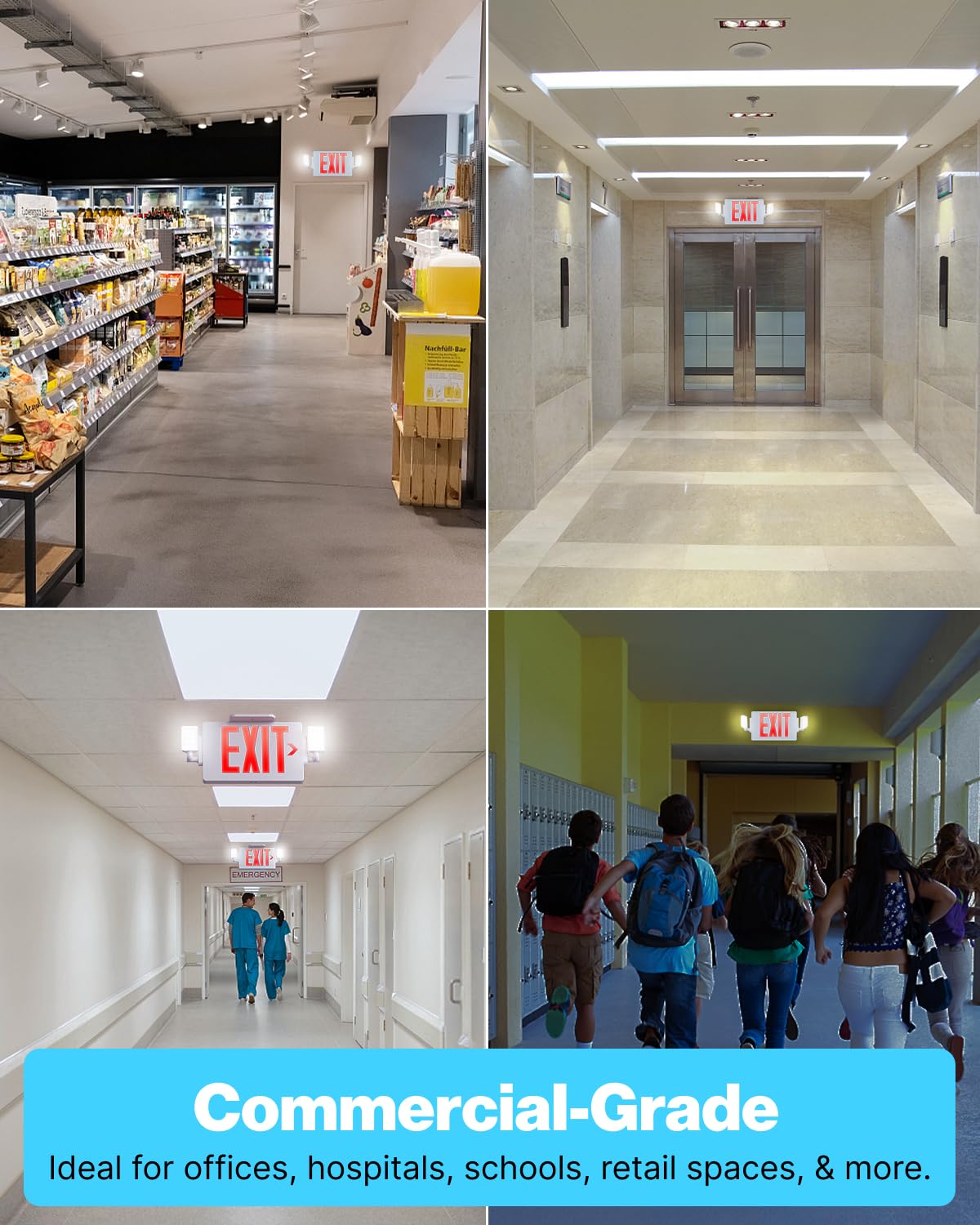 Sunco 12 Pack Exit Signs with Emergency Lights, Two Adjustable LED Lights with Backup Battery, Red, 94V-0 Fire Resistant, 120-277V, Wall Or Ceiling Mount, Commercial Grade UL.