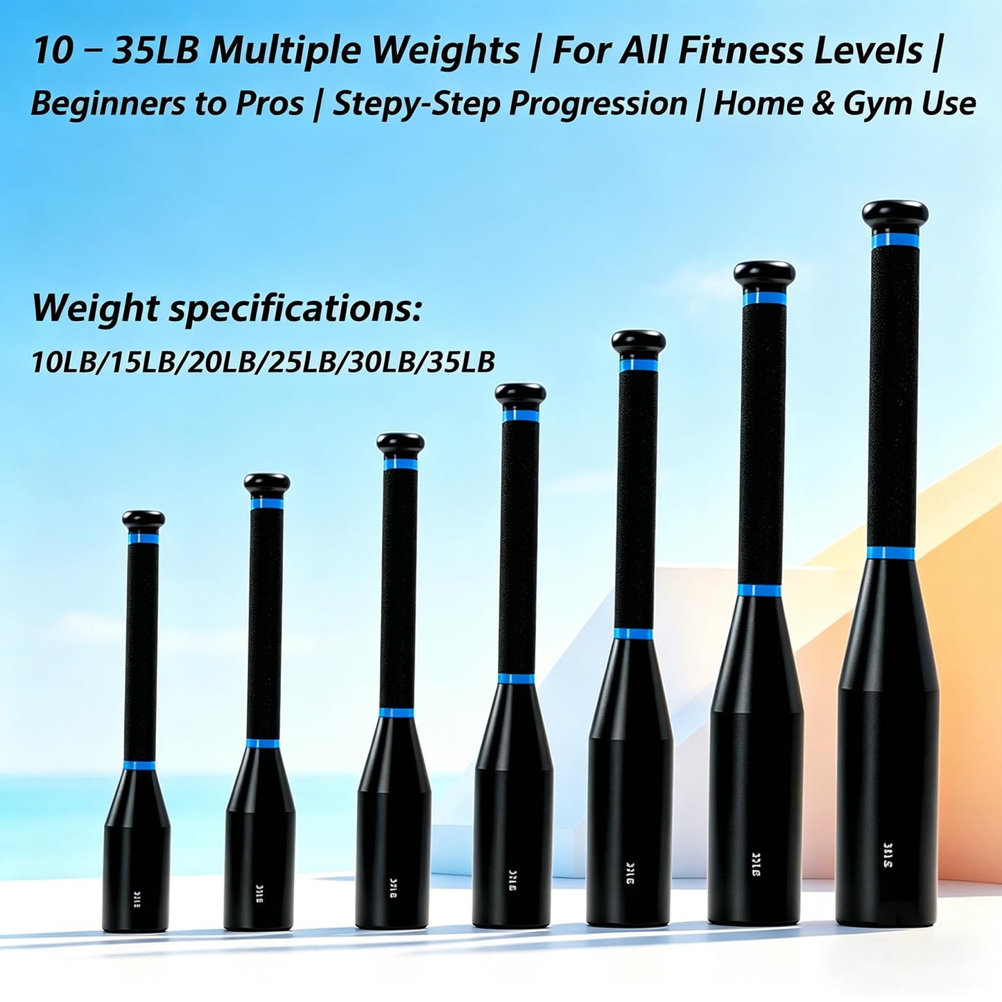 Integrally Formed Steel Clubbell, 10-35LB Weighted Barbell with Knurled Anti-slip Handle, Anti-rust Steel Barbell for Home Gym Strength Training and Full Body Workout