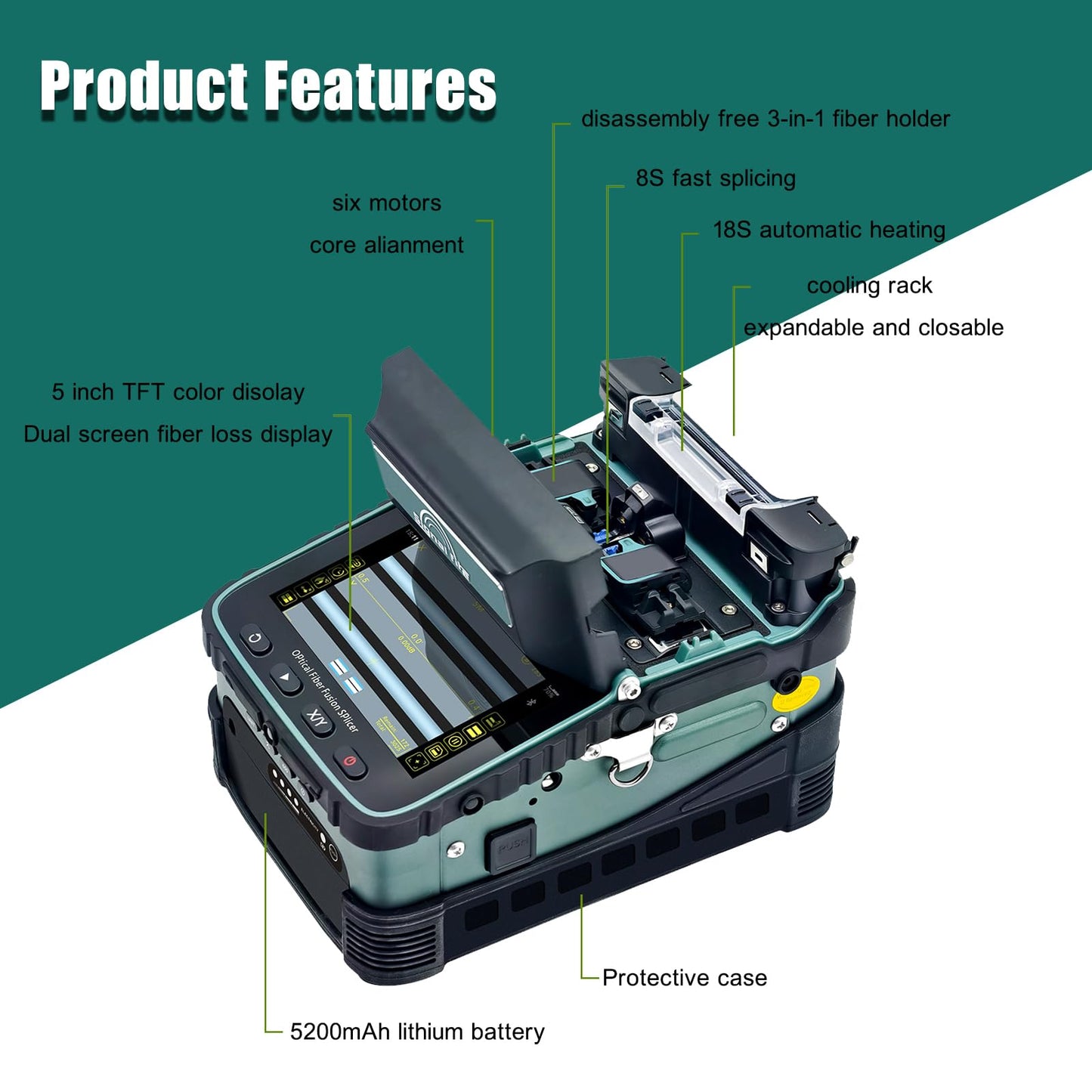 Signal fire AI-6A+ Fusion Splicing Six Motor Core Alignment Fiber Fusion Splicer with OPM and VFL, Automatic FTTH Fiber Optical Welding Splicing Machine Splicing 8S Heating 18S
