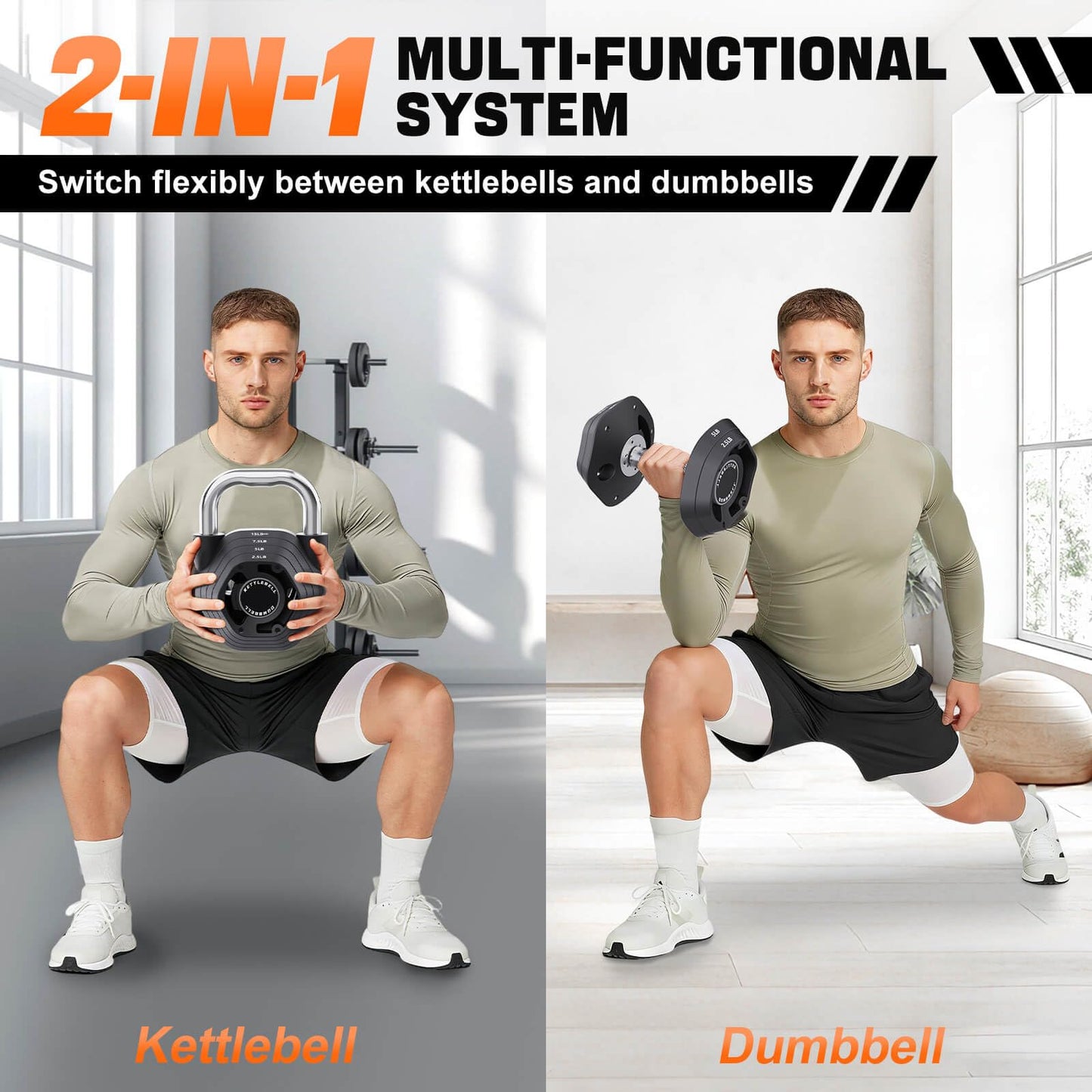 Hamjoiet 2-in-1 Adjustable Kettlebell, 15-45LB Kettlebells Weight Set for Strength Training, 5.9-30.9LB Adjustable Weights Dumbbell for Home Gym Full Body Workout (Black)