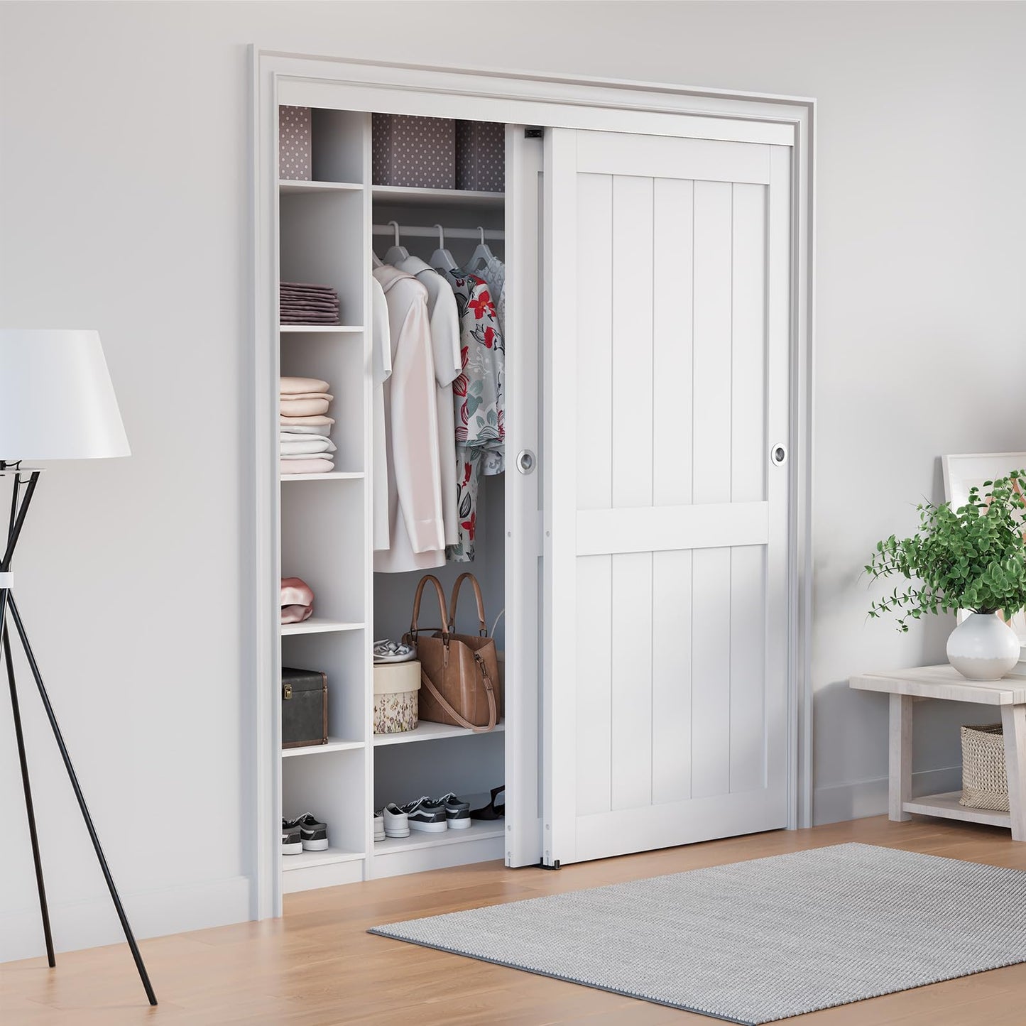 COSHOMER 6FT Bypass Door Hardware, Closet Door Track Kit, Top-Mounted Style, Made of Heavy Duty Aluminum, Smoothly and Quietly, for 2 Doors System - Fit Min Door Panel Width of 36.5in, Silver