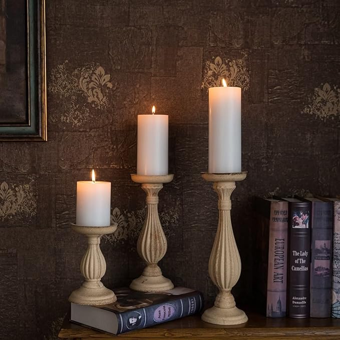 MOZEAL 3" x 8" Hand-Poured Unscented Large Candle,Smokeless Rustic Pillar Candle Set of 2,Slow Burn,No Drip,Approx 150 Hours Burning,Wedding,Dinner,Christmas and Home Decorative,Tall White Candle
