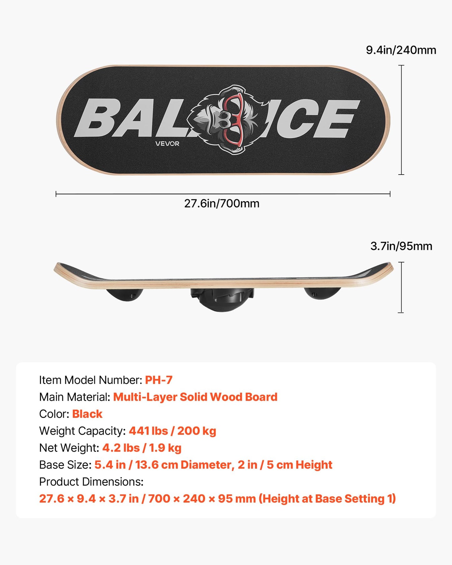 VEVOR Balance Board, Wobble Board Trainer for Adults 3-Level Adjustable Base, Premium Wooden Balance Training Equipment, Slip-Resistant Surface for Core Workout, Standing Desk Exercise, Home Gym, Yoga