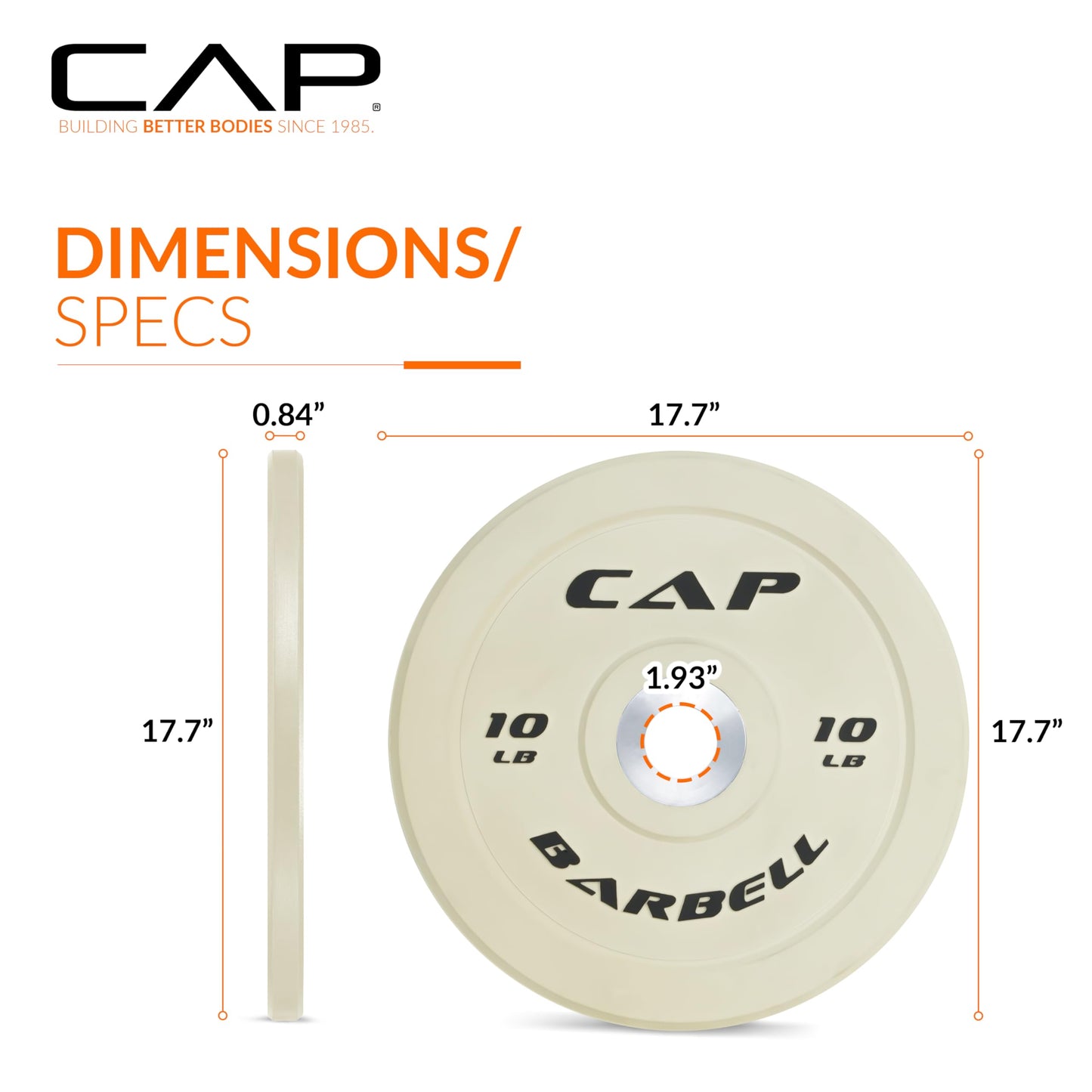 CAP Barbell Competition Olympic Bumper Plate Set, White, 10 lb Pair