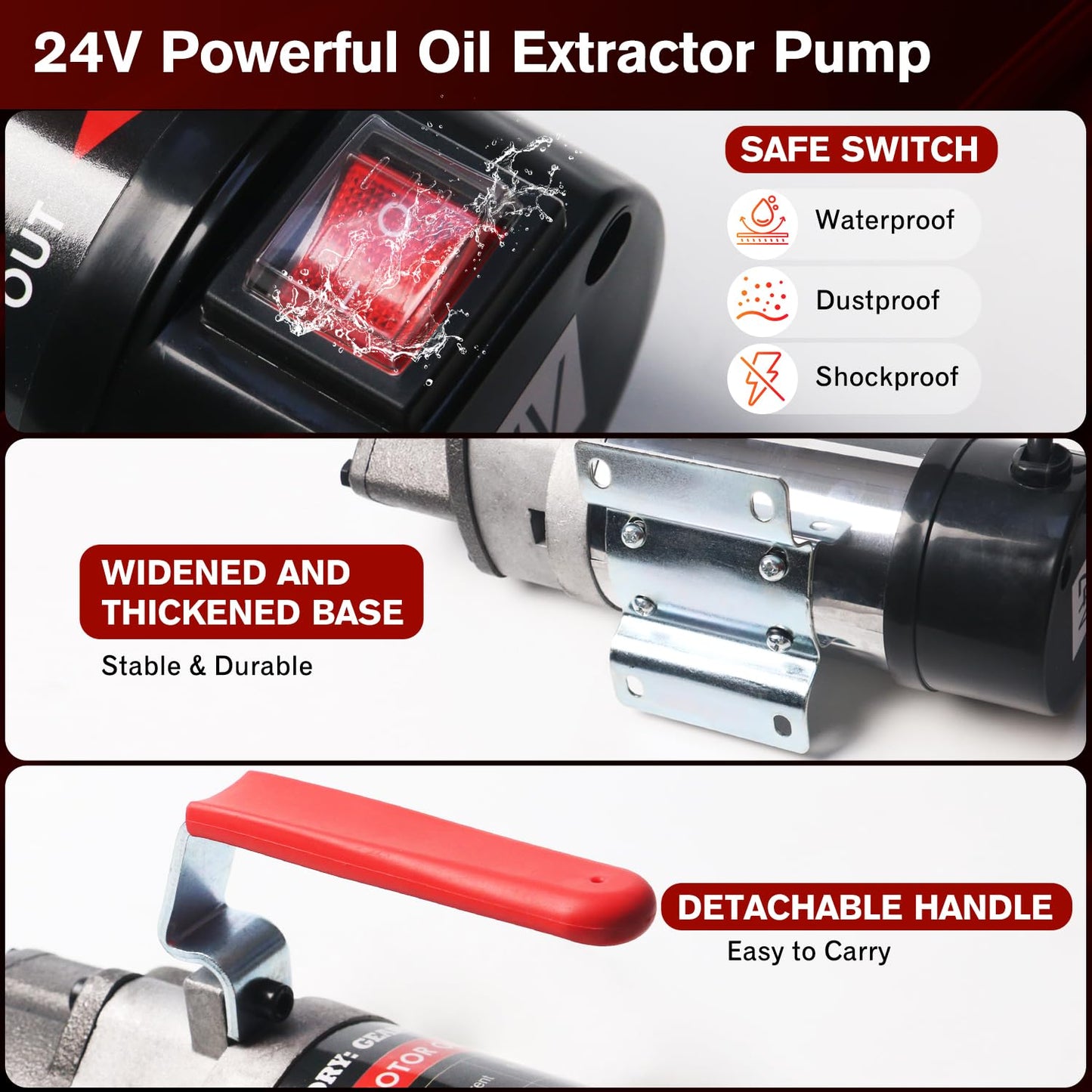 STEAUTY Oil Change Pump, 3.2 GPM Self Priming Gear Pump, 24V Electric Oil Transfer Pump with 10FT Steel Wire Hose, Rugged Metal Gears for Marine Boat Truck Excavators Industrial Machinery
