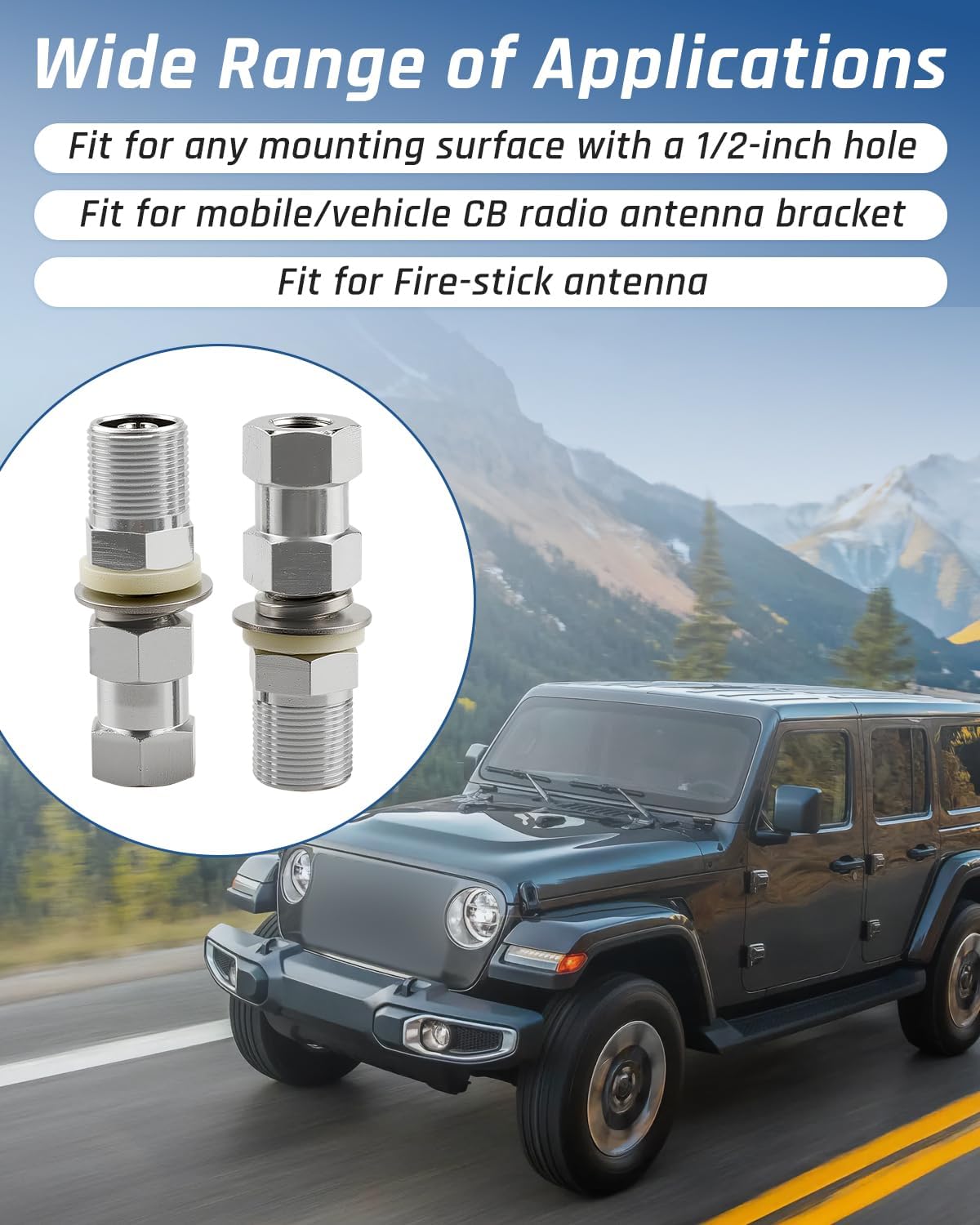 Wujexuhe 3 SO-239 3/8 24 1/2" Pcs Universal Heavy Duty CB Antenna Stud Mount Adapter with Stud Mount Fit for x Threads