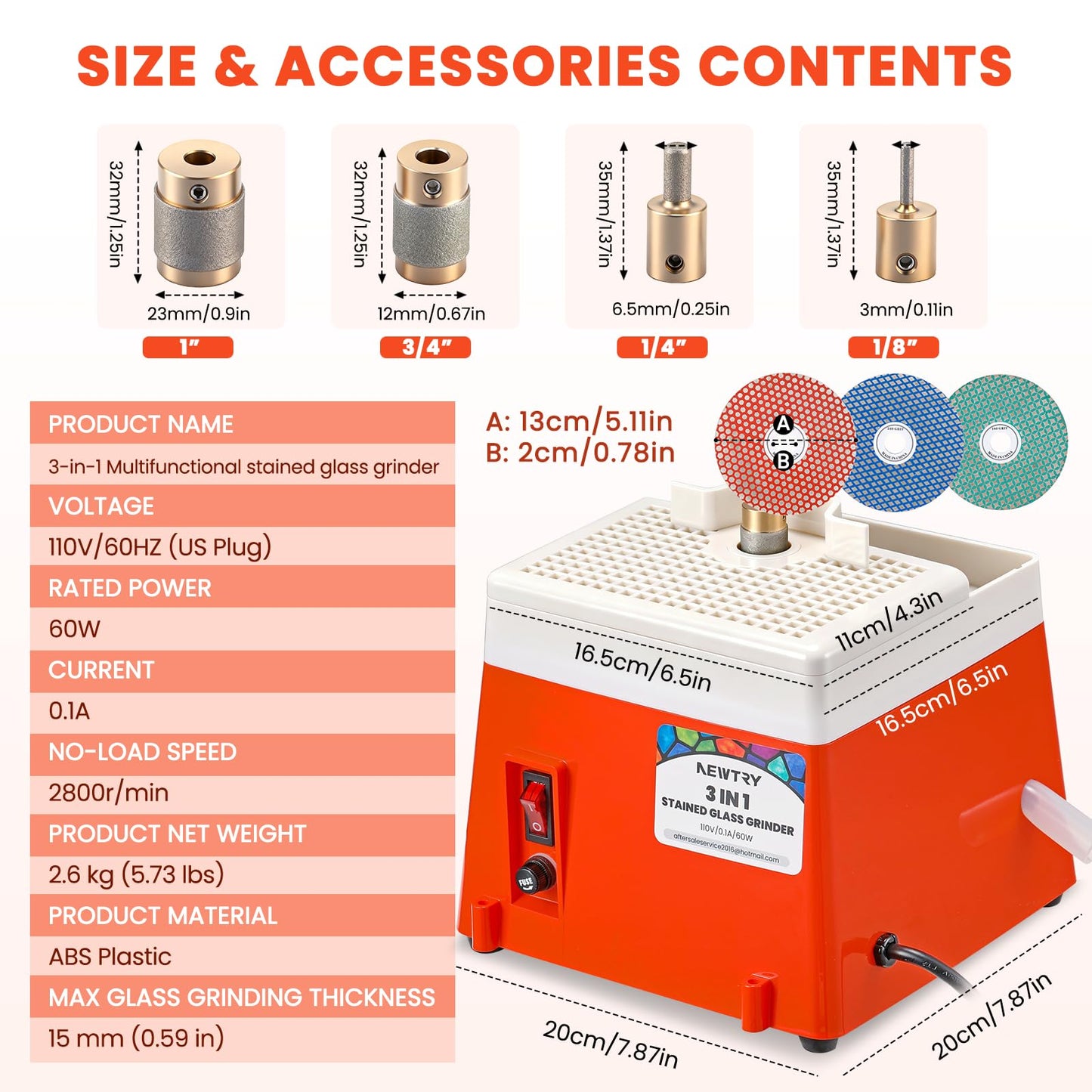 NEWTRY 3-in-1 Stained Glass Grinder, Portable Mini Grinder Machine for Curves & Angles Grinding & Drilling, Stained Glass Kit for Ceramic Polishing, Mosaics Arts & Decoration