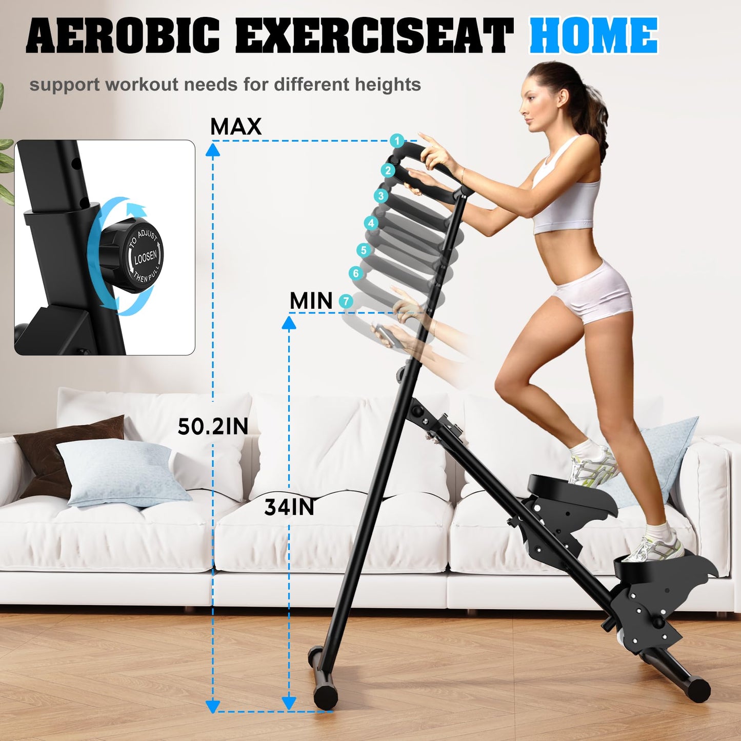 HIKEDIN Stair Stepper Vertical Stair Master with Optional Resistance Bands Adjustable Handlebar & Pedals Climber Exercise Machine for Full-Body Workout, New Version (Black)