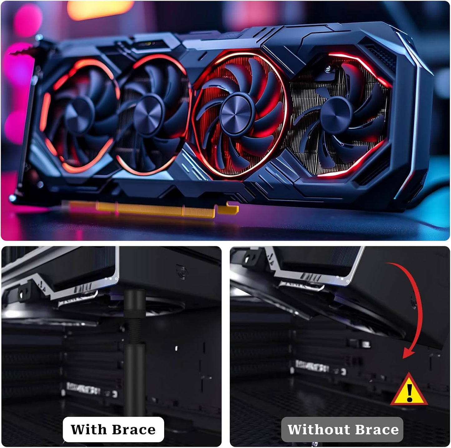 Jxiwfvl 74-120mm) Black Graphics Card Gpu Support Bracket Vertical Gpu Mount Adjustable Height Sag Brackets with Magnet