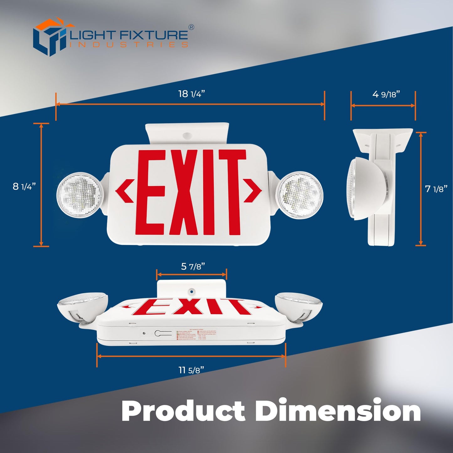 LFI Lights® Compact COMBO, UL 924 Listed Exit Sign with Emergency Lights, Red LED, White, 120/277VAC Hardwired with Battery Backup, Optional Double Face and Knock Out Arrows COMBOJR2RWBB