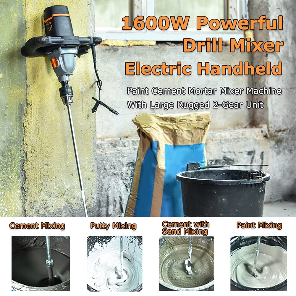 MAXXT Mixer 13A Single Paddle Concrete Mortar Mixer, 5/8" Keyed Chuck, Soft Start, Come w/100mm Large Spiral Mixing Paddle