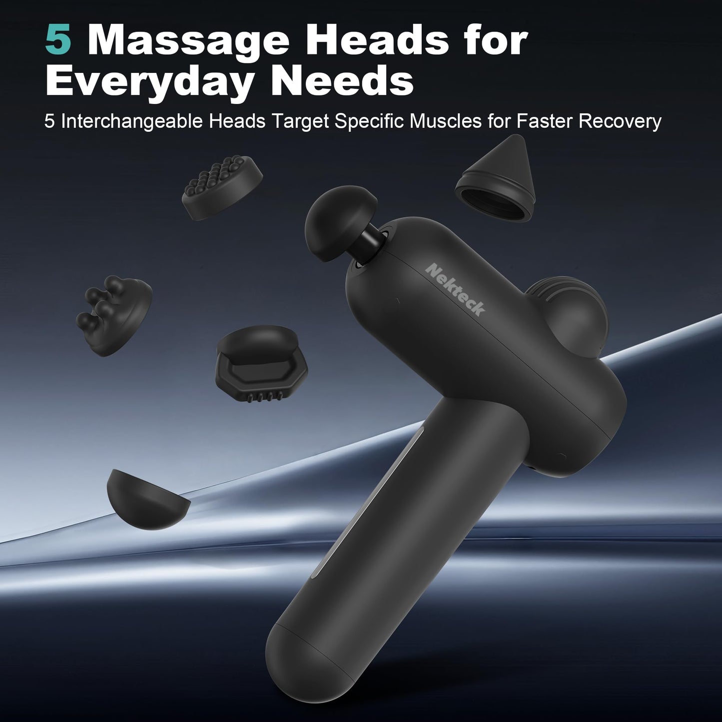 Nekteck Massage Gun Deep Tissue - 12mm Amplitude, 30 Speeds, Full-Body Muscle Relaxation Device with 5-Head for Pain Relief, Quiet USB-C Rechargeable Percussion Muscle Massager for Home Office Travel