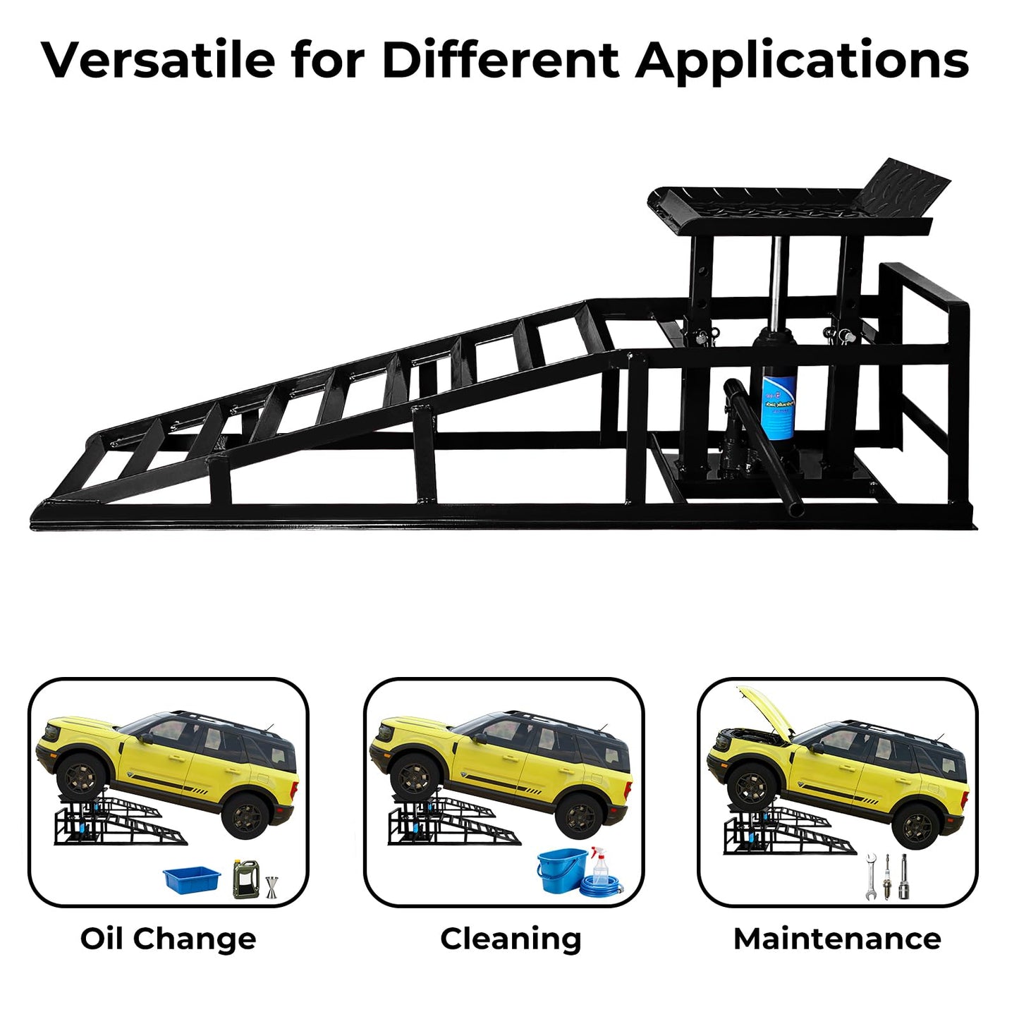 Skepphlay 2 Pack Hydraulic Car Ramps 5t, Car Ramps High Lift 11000lbs, Cars Lift Service Ramp Height 9"-14.2", Heavy Duty Steel Auto Ramp for Changing Oil for Maintenance, Black