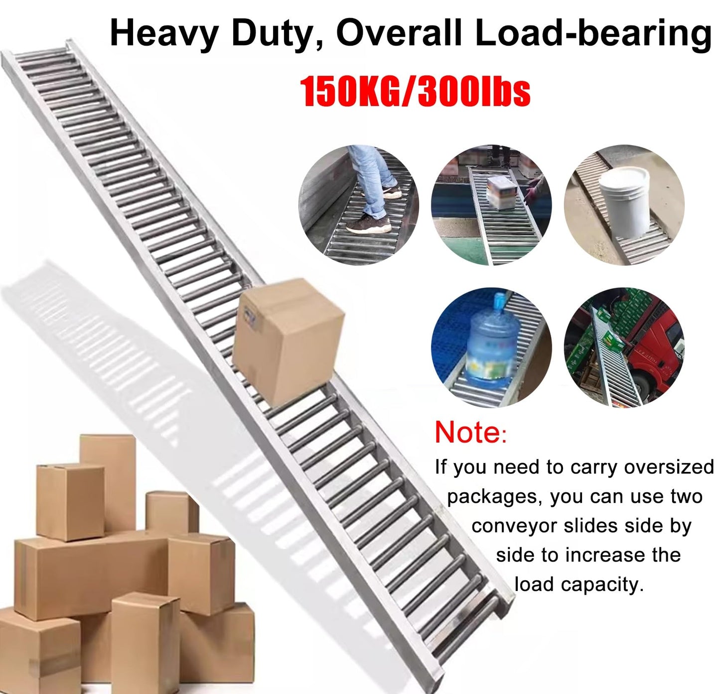 Light-Duty Gravity Conveyor - 1" Dia Stainless Steel Rollers, 2.4" Centers, Durable & Versatile for Warehouses, Factories, Woodworking & DIY Projects - 12" Width, Silver Finish