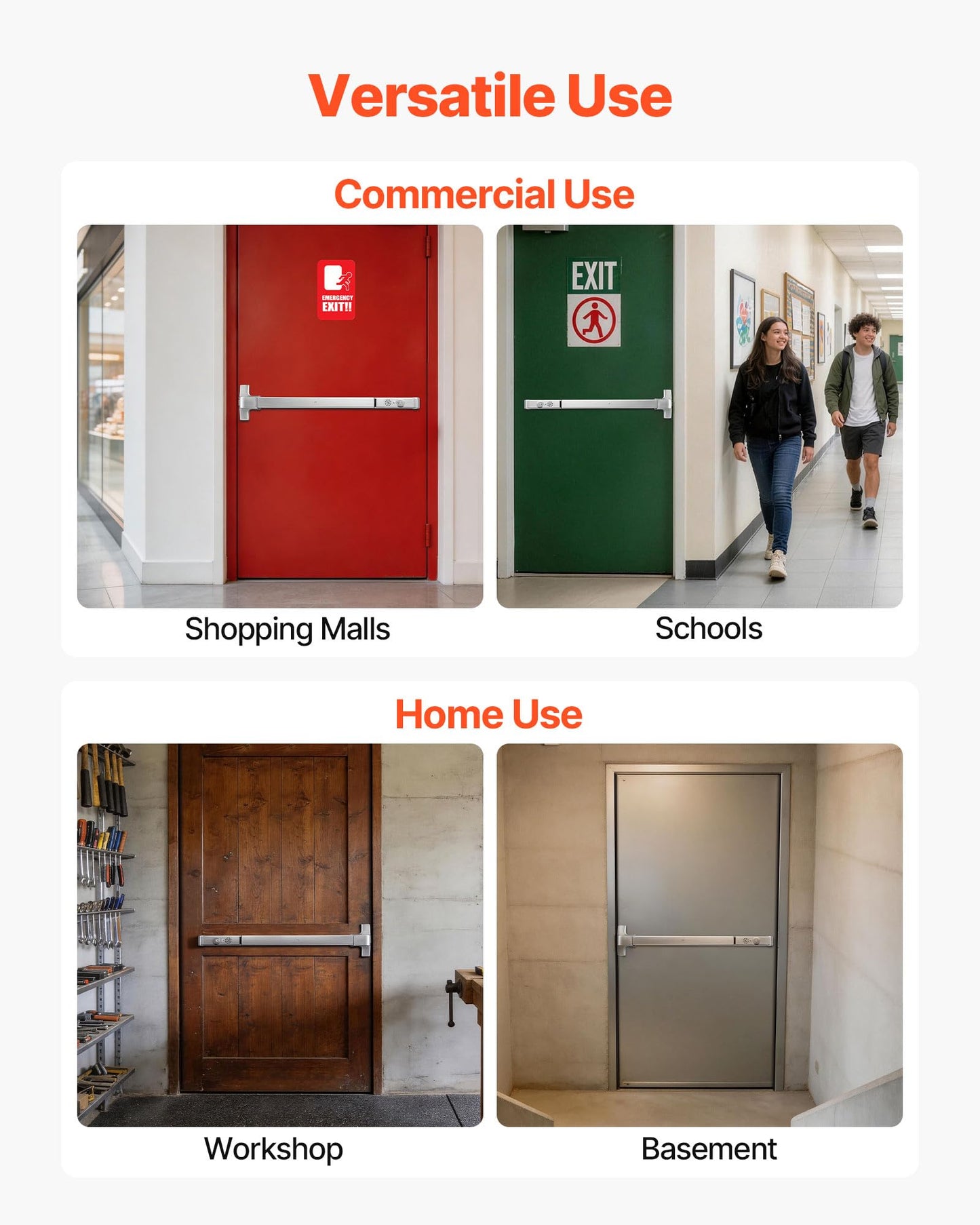 VEVOR Push Bar Panic Exit Device, 31" Stainless Steel Commercial Panic Bar for Exit Doors, Emergency Exit Door Hardware with Auto Alarm System and Sticker, for 31"-46" Wood or Metal Door, Silver
