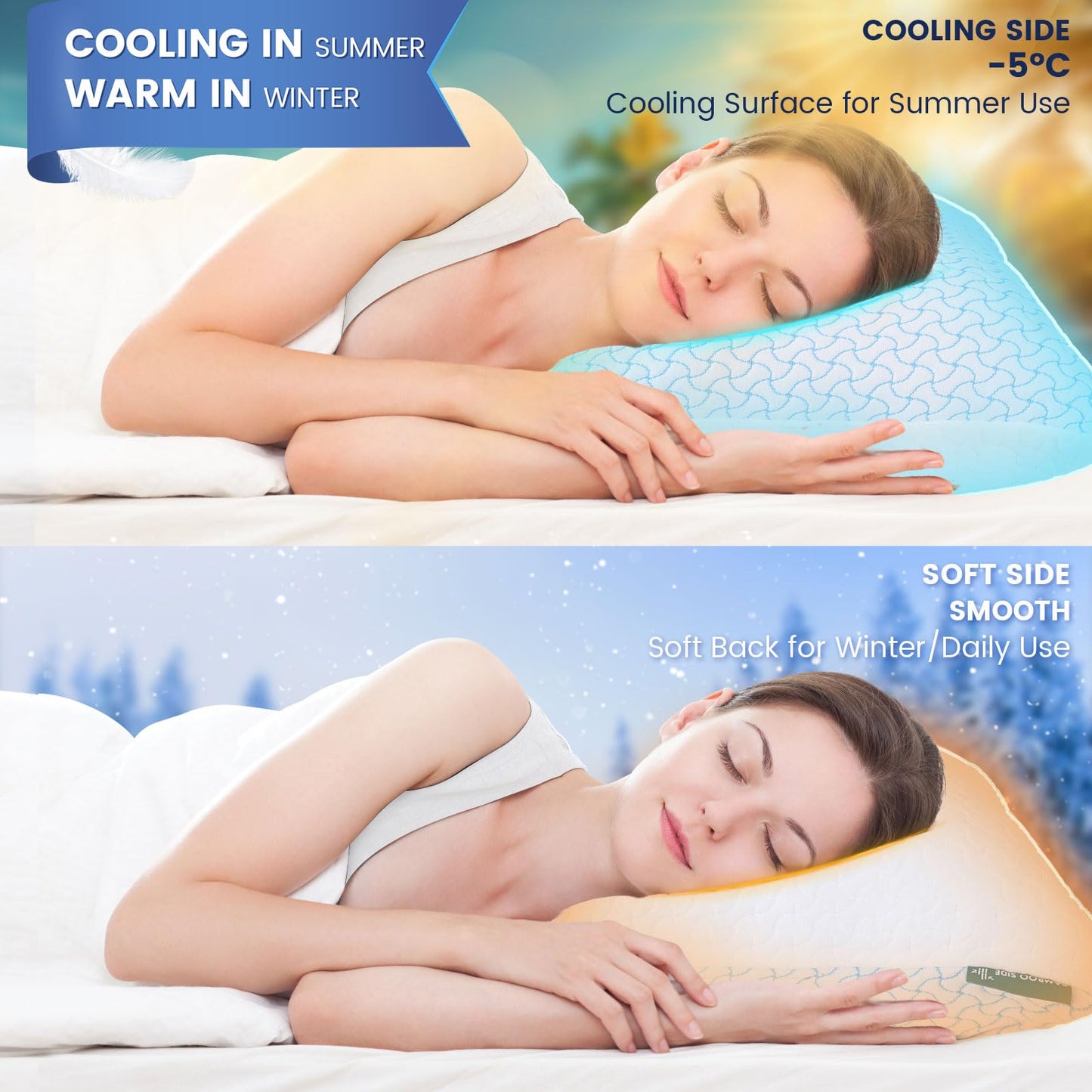 SUPA MODERN Shredded Memory Foam Pillows Queen Size Set of 2, Cooling Bed Pillow for Sleeping for Hot Sleepers, Adjustable Pilllows for Side Back and Stomach Sleepers, Neck & Shoulder Comfort Support