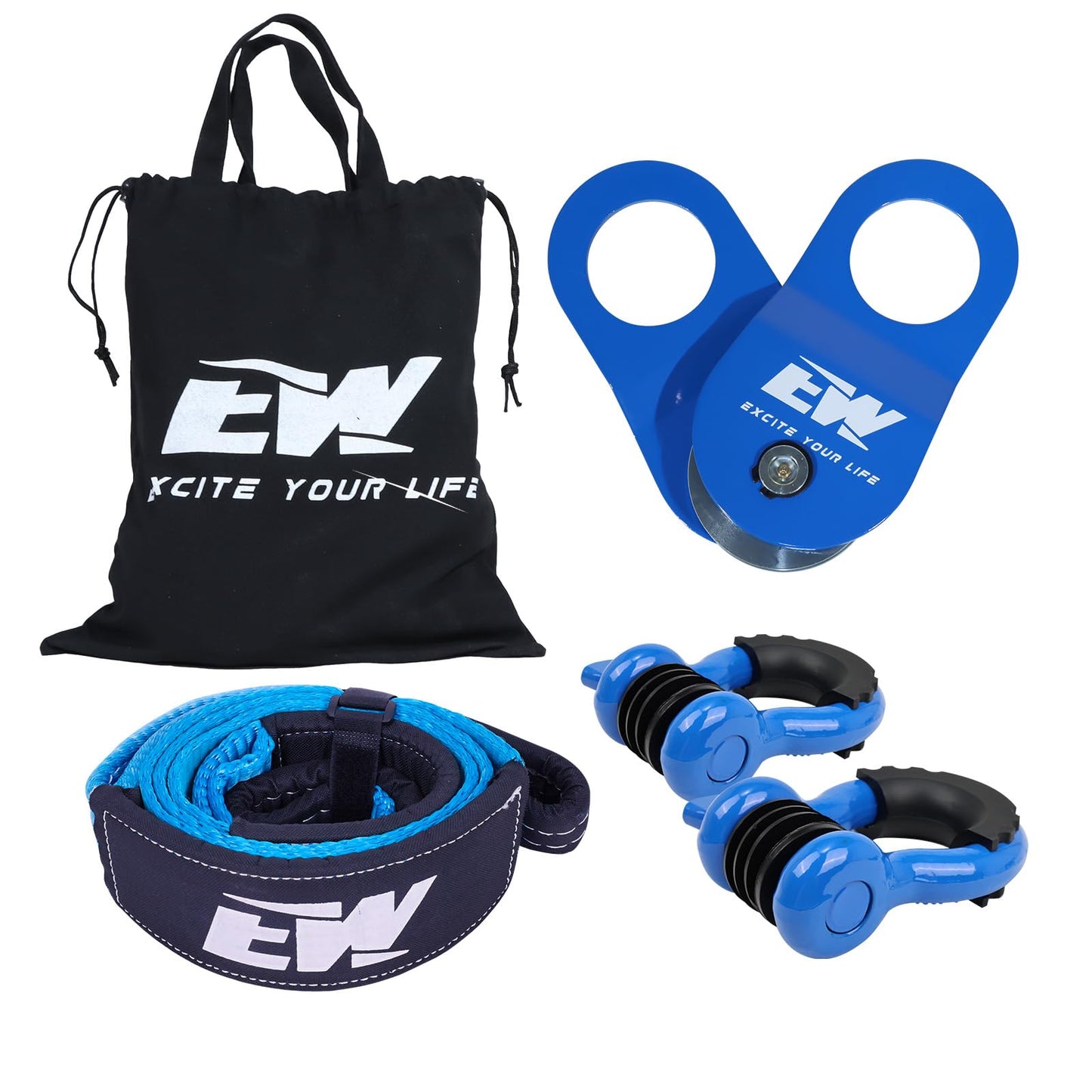 NIXFACE Offroad Recovery Kit Bundle – 10 Ton Snatch Block Pulley, Tree Saver, Soft Shackles & D-Ring Shackles