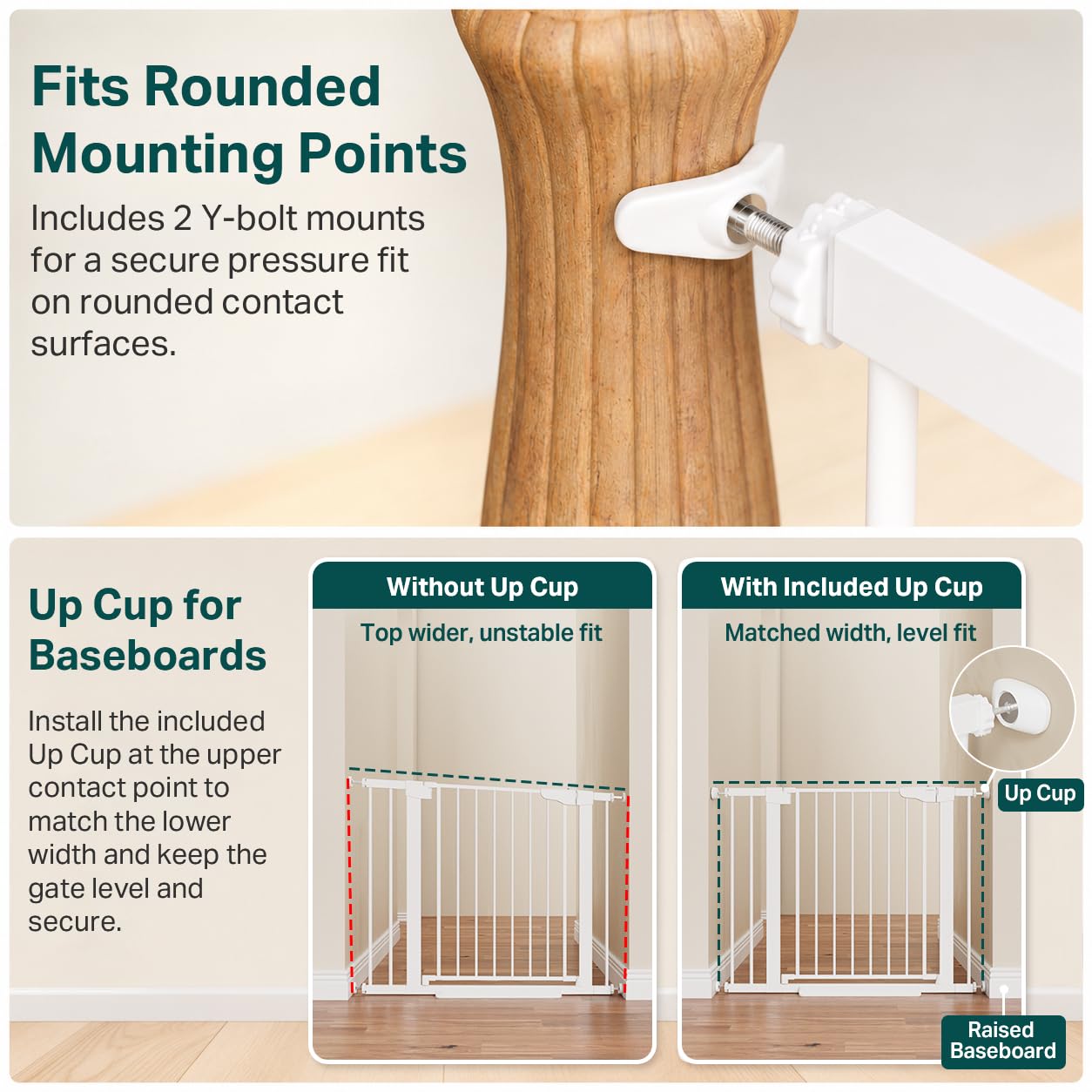 Cumbor 29.7-40.6" Baby Gate for Stairs, Mom's Choice Awards Winner-Dog Gate for Doorways, Pressure Mounted Auto-Close Pet Gates for Dogs Indoor, Safety Child Gate with Easy Walk Thru Door, White