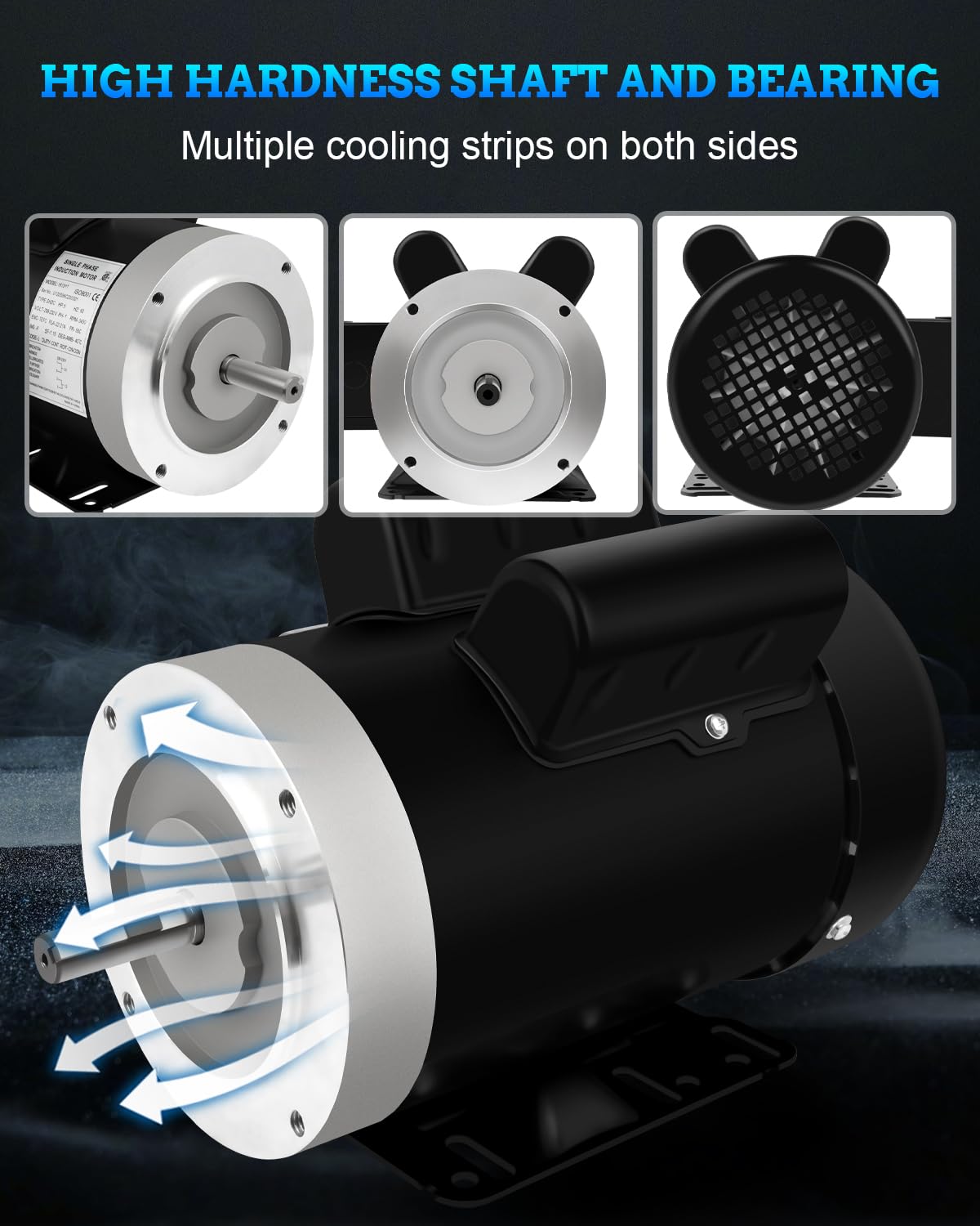 Electric Motor 5HP, 3450RPM General Purpose Motor, Single Phase Motor 208-230V 56C Frame 5/8" Shaft Diameter 60HZ TEFC