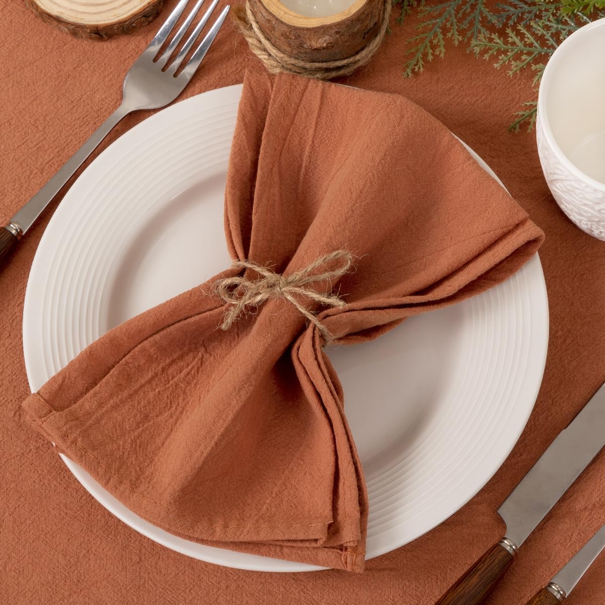 Socomi Cloth Napkins - Terracotta Washable Linen Cotton Set of 10 | 17"x17" for Weddings & Events
