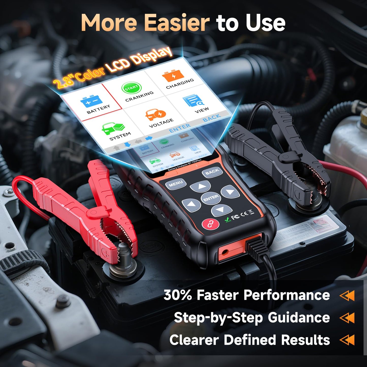 FOXWELL BT705 Plus Car Battery Tester 24V 12V Load Tester, Professional 100-2000CCA Automotive Alternator Tester, Accurate Cranking Charging Tester for Car Truck Marine Heavy Duty (Upgraded BT705)