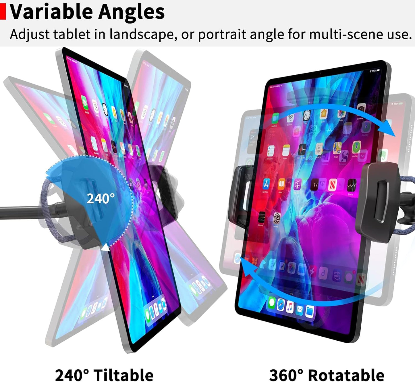 APPS2Car 7-13 Inch Upgraded Tablet Car Mount for iPad Truck Holder Long Arm Extension Strong Suction Cup Windshield