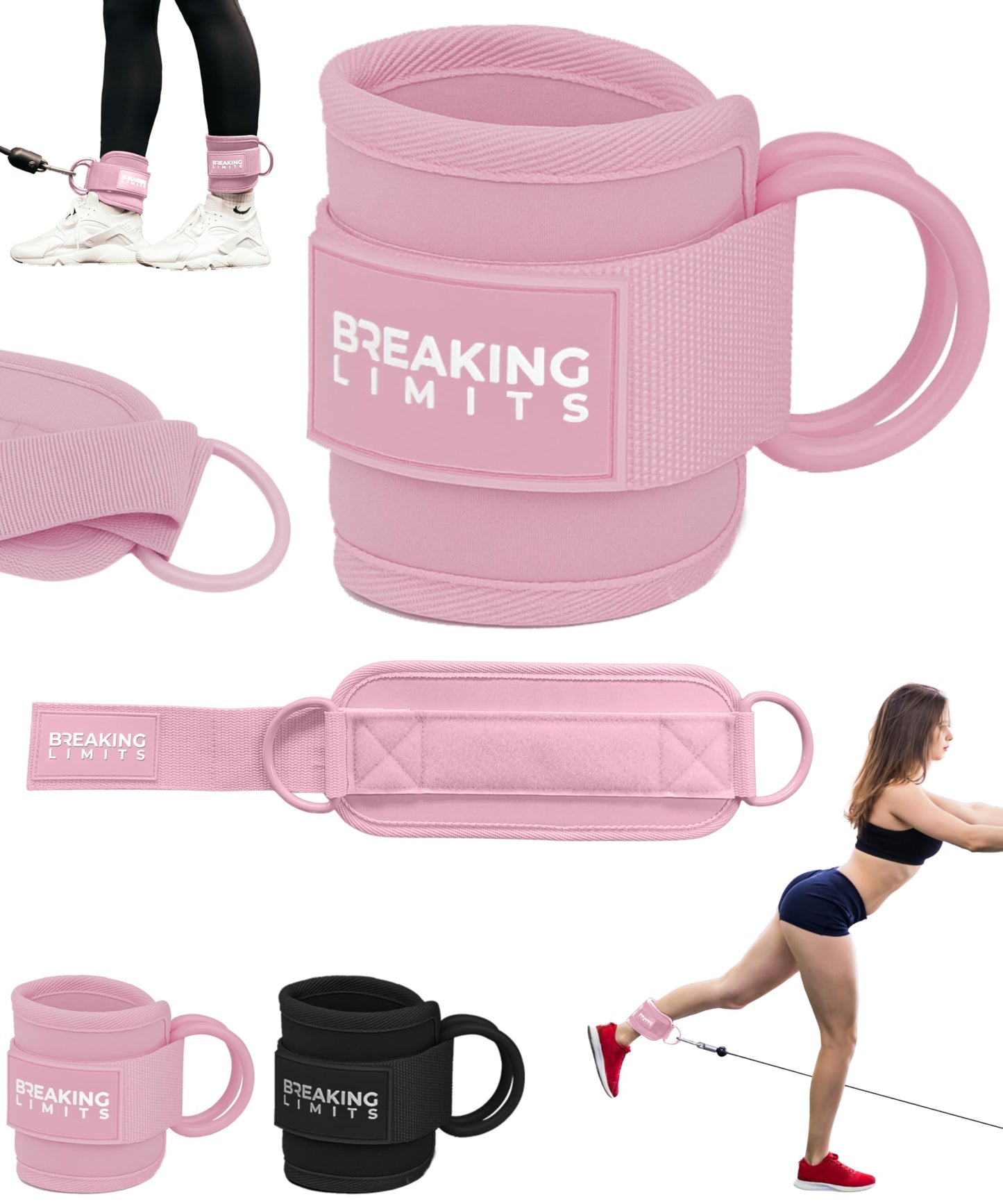 Pink Ankle Straps for Cable Machines Women - Cable Kick Back Ankle Cuffs for Cable Machine - Ankle Bands for Working Out - Tobilleras para Mujer Gym - Leg Cuffs for Gym Cable - Poleas para