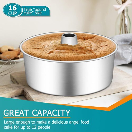 E-far Angel Food Cake Pan - 10-Inch Stainless Steel Tube Pan for Perfect Pound & Chiffon Cakes | Non-Toxic & Dishwasher Safe