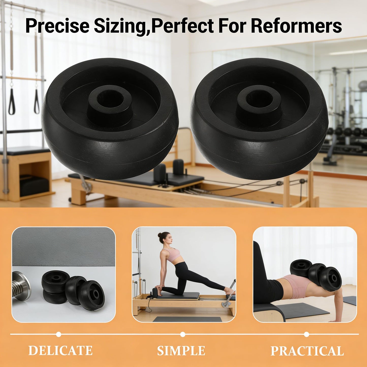 TOPPERFUN 6 PCS Fitness Machine Rollers, Replacement Caster Wheels, Sturdy Polypropylene Roller Wheel, Universal Gym Equipment Part for Treadmill, Exercise Bike and Heavy Workout Machines