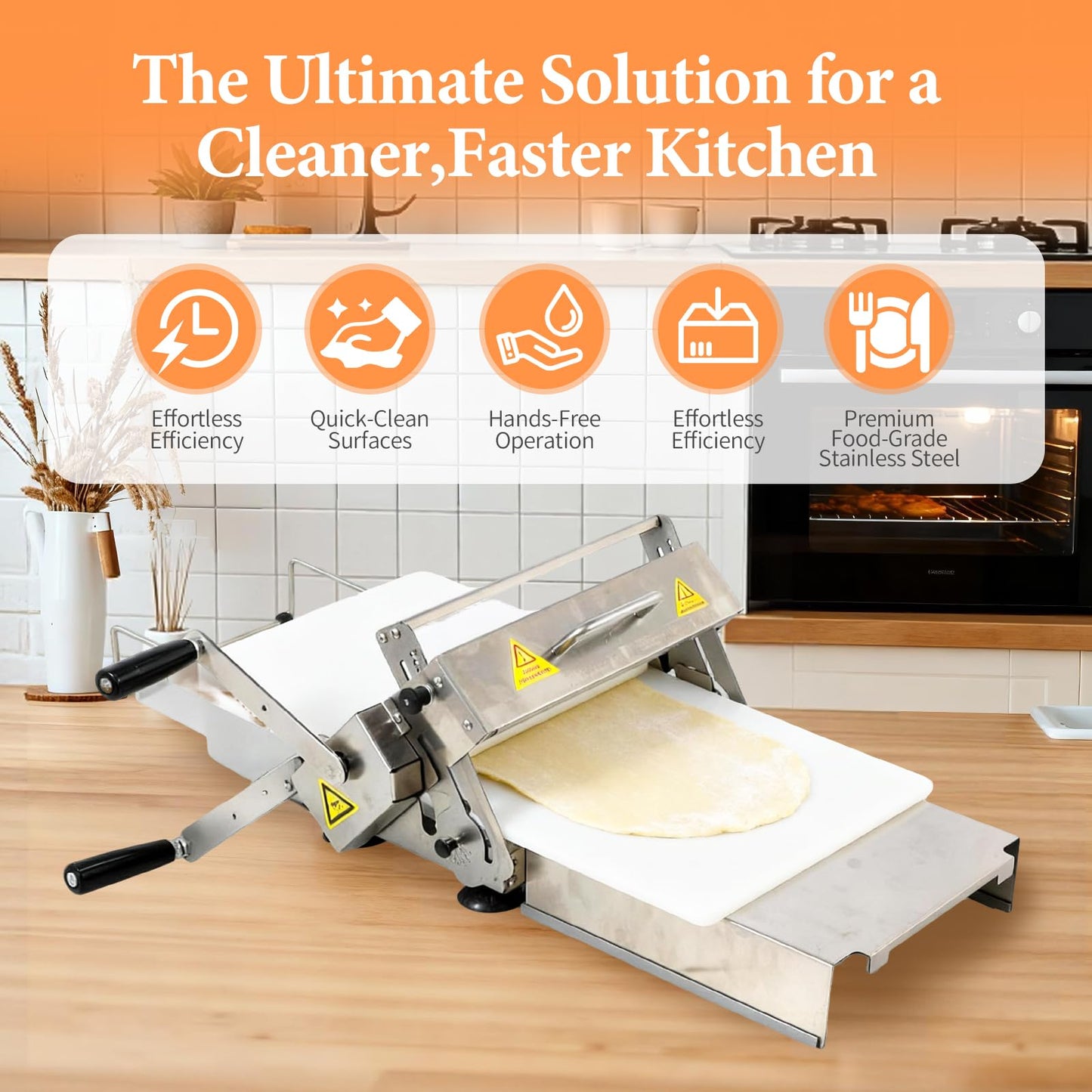 40.5" x 15.5" Folding Manual Dough Sheeter with PE Board – Stainless Steel Countertop Dough Roller Machine, Adjustable Thickness (0–25mm) for Pastry, Pizza, Croissant, Cookie & Pasta