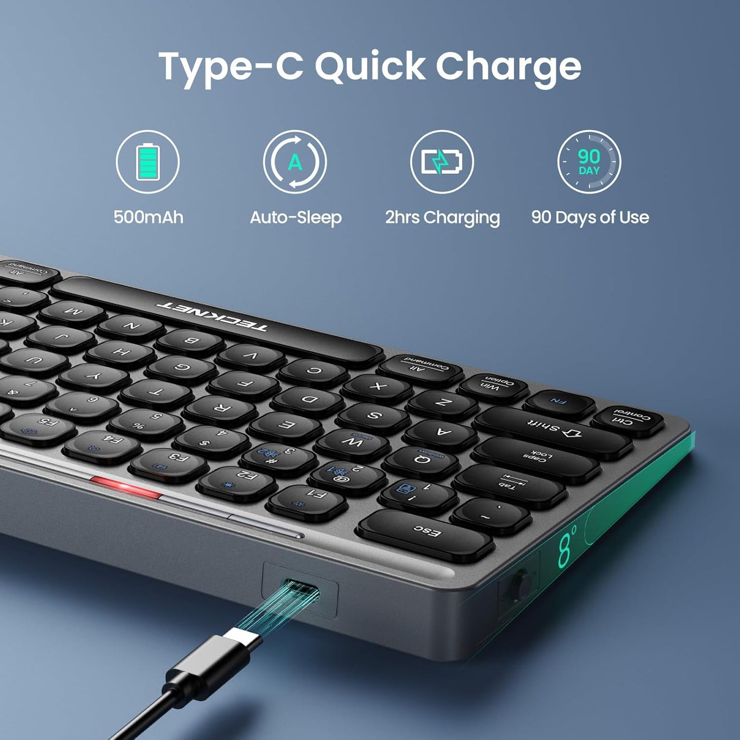 TECKNET (2.4G+BT 5.0), Wireless Bluetooth Keyboard, Slim Rechargeable Keyboard Multi-Device Easy-Switch, Quiet Typing