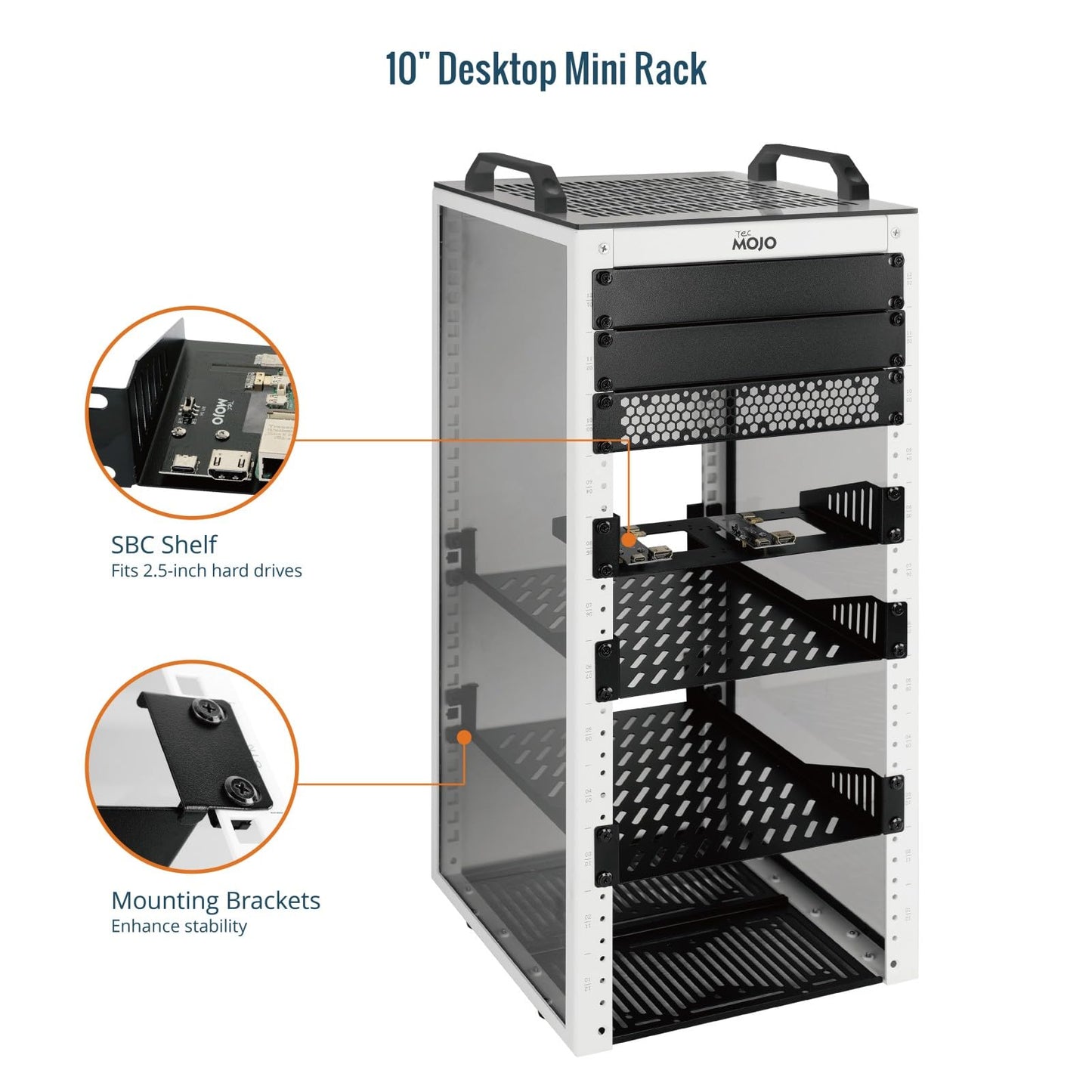 Tecmojo 12U Network Rack, 10 inch Mini Server Rack with 2 Side Translucent Panels & 2 Top Handles, 10.23 inch Deep, for 10 inch IT Equipment & A/V Devices, White