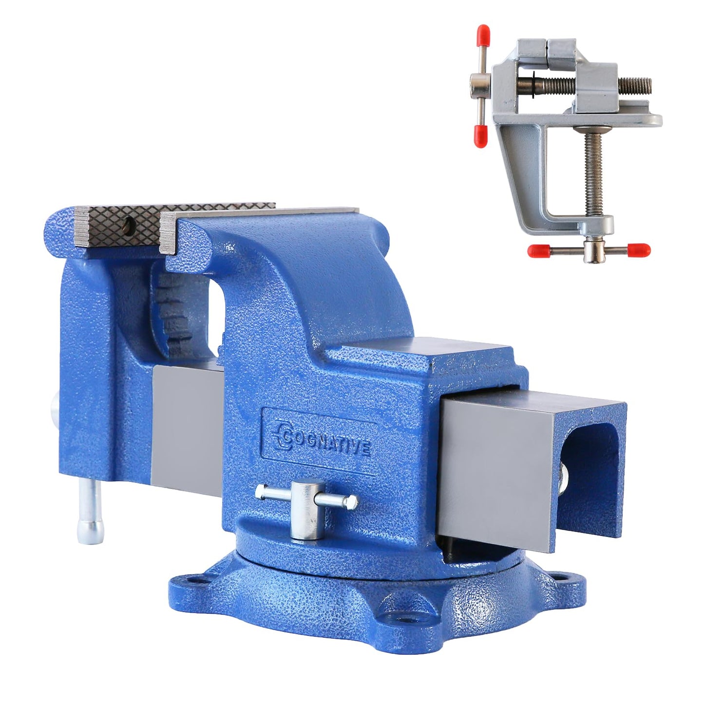 COGNATIVE 6" Heavy-Duty Bench Vise Set Ductile Iron Bench Vise 6 Inch Include Mini Bench Vice Clamp and 6" Vise Jaws