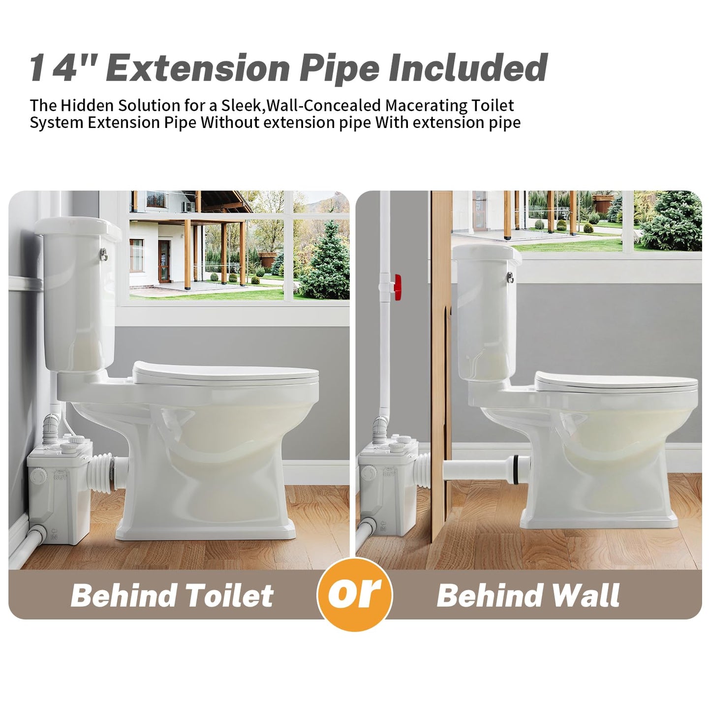 800Pro Macerating Toilet with Pump–Upflush Toilet System for Basement/Attic, 4 Water Inlets & AC Vent, 36ft Vertical Lift, Dual Flush, Easy Install,17.7" Elongated Toilet