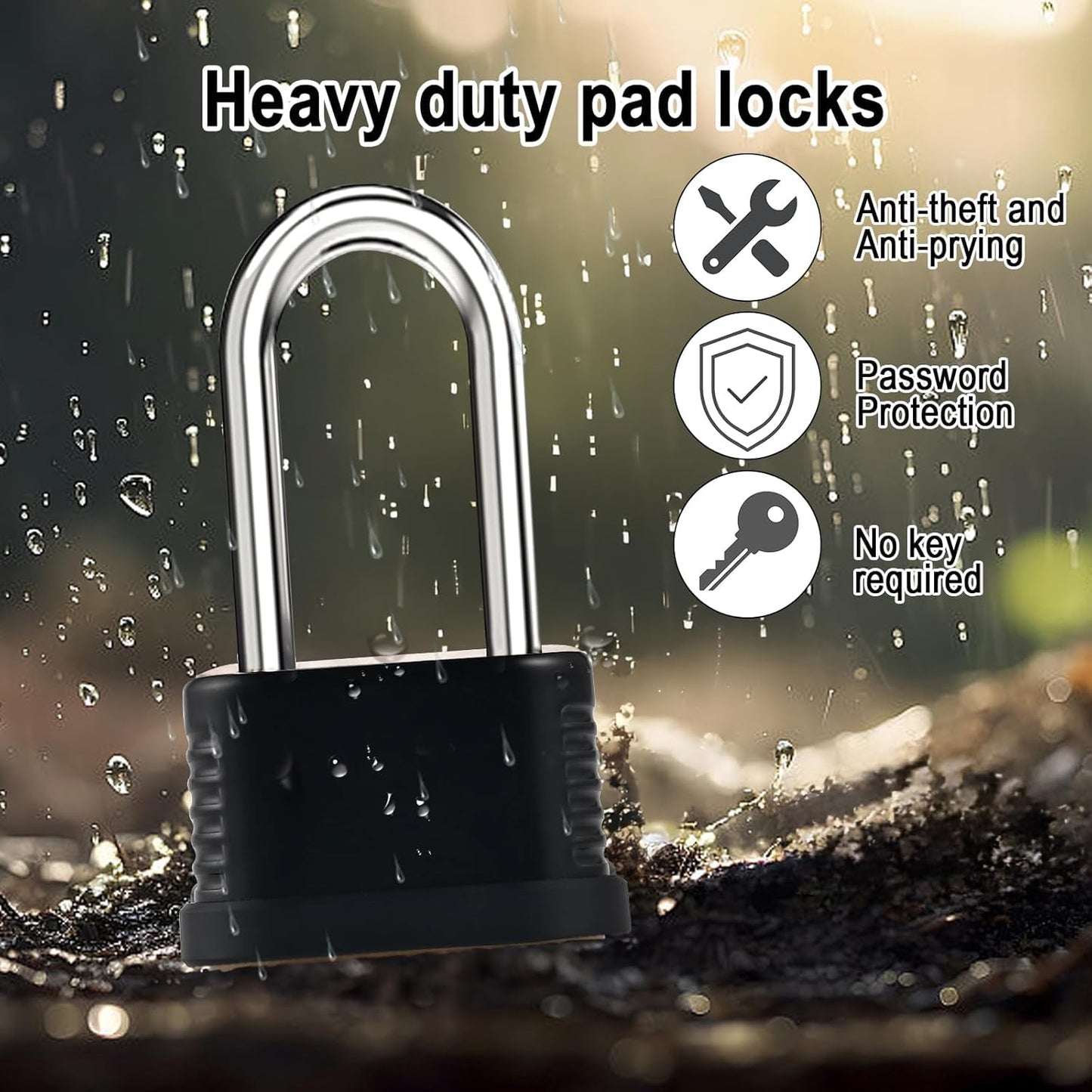 4 Digit Heavy Duty Combination Lock - 105mm Long Shackle Weatherproof Combination Padlock, Outdoor Combo Lock for Storage Units, Gym Lockers, Fence Gates & Shed Doors - Black (2pcs, Long Shackle)
