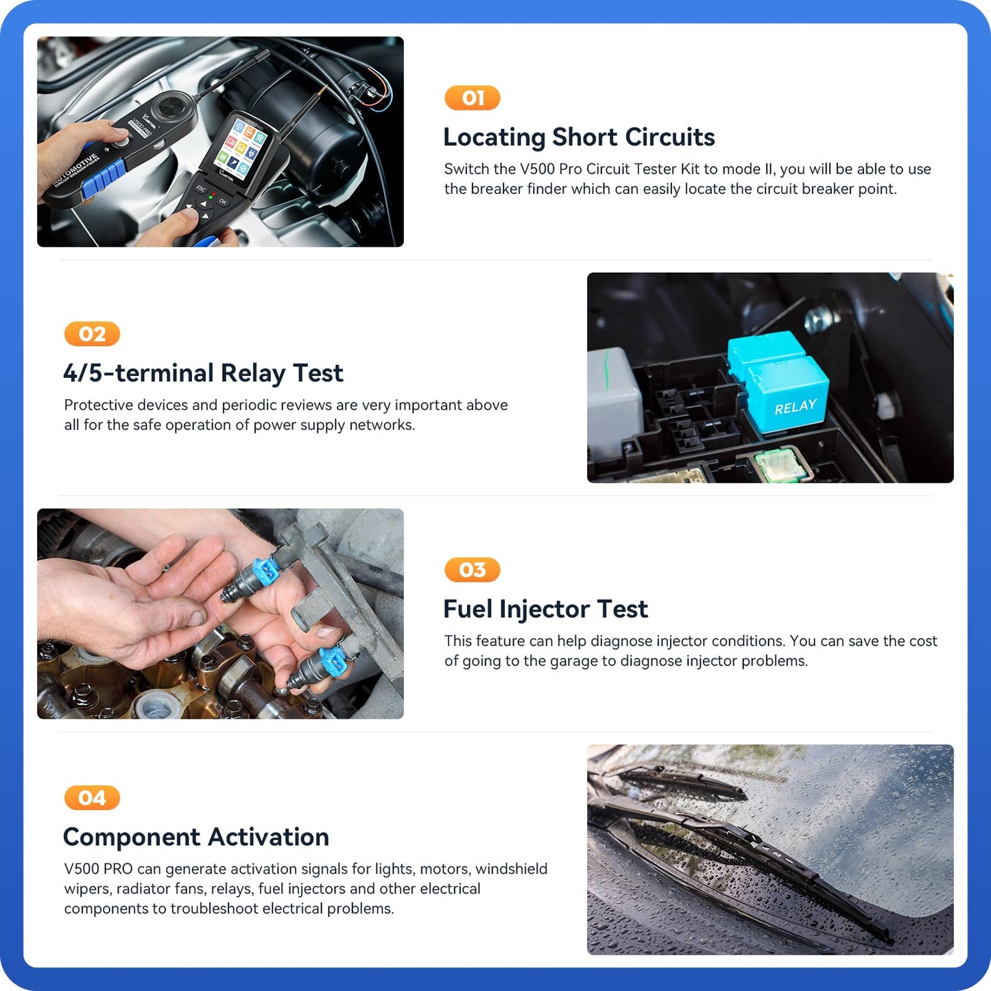 VDIAGTOOL V500 Pro Automotive Circuit Tester, Power Circuit Probe Tester Breaker Finder Tool, 9/30V Electrical Open Short Circuit Finder, Multimeter/Oscilloscope/Relay/Injector Test