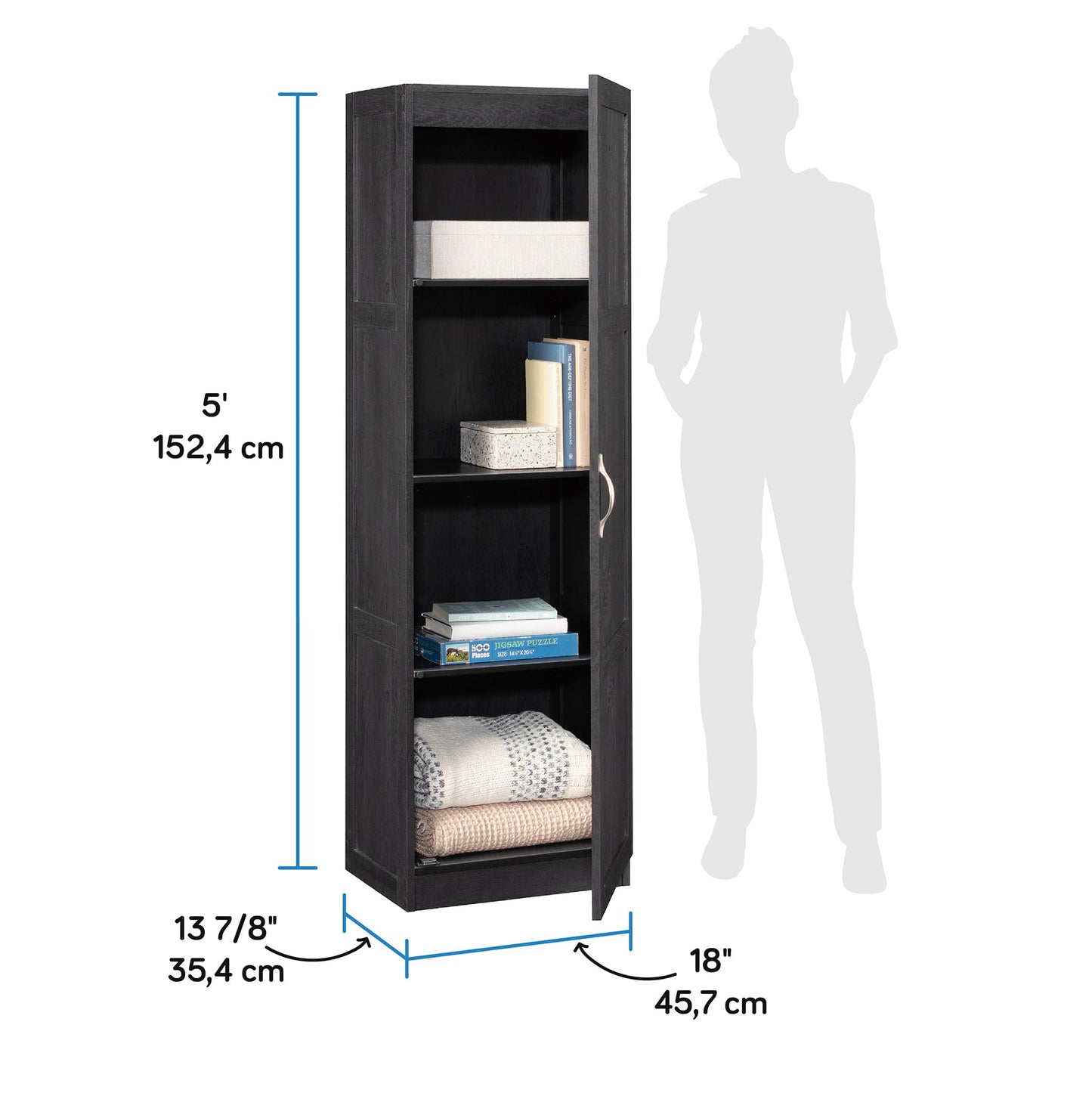 Sauder Miscellaneous Tall Storage Cabinet, Kitchen Pantry, Single Door with Adjustable Shelves, Raven Oak Finish