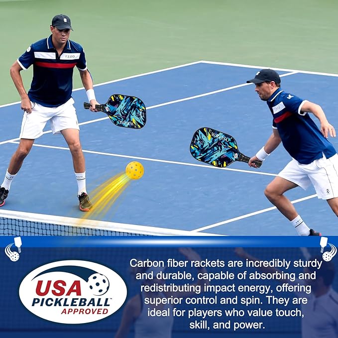 Carbon Fiber Pickleball Paddles Set of 4 or 2 Rackets,USAPA Approved Carbon Fiber Surface Pickle Ball Equipment Sets PP Honeycomb Core Pickleball Rackets & Accessories for Men,Women,Kids,Adults