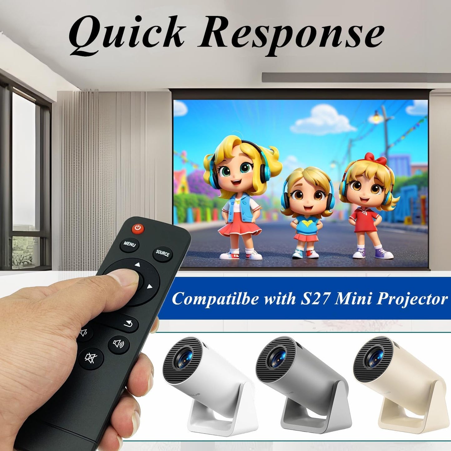 S27 AWO Replacement Remote Control Compatible for Wimius Portable Mini Movie Projector