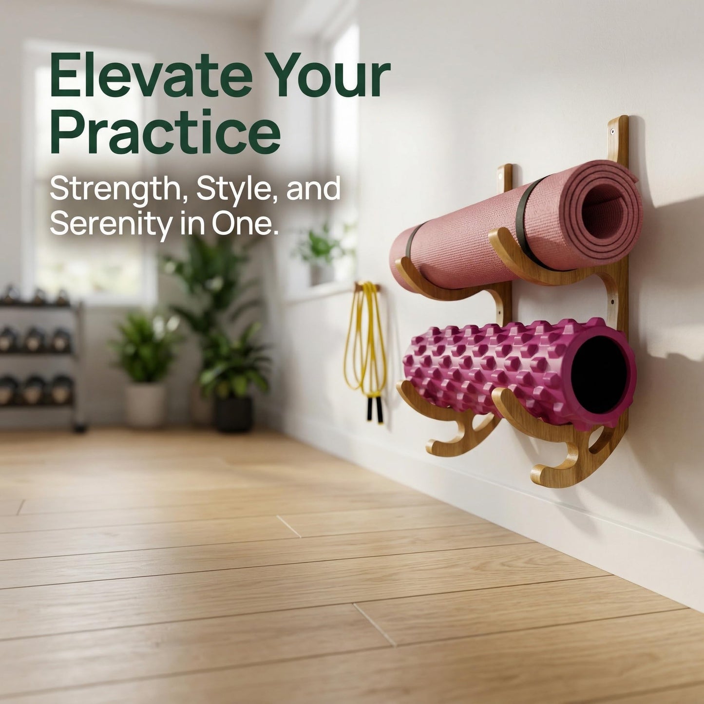 Wooden Yoga Mat Wall Mount,Yoga Mat Holder,Home Gym Storage,Resistance Band Wall Mount