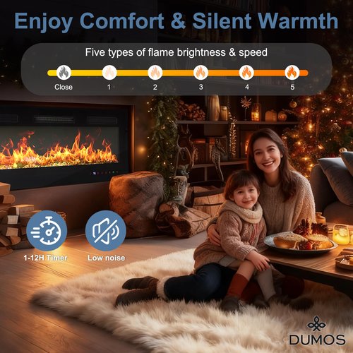 DUMOS 42" Freestanding Electric Fireplace, 1500W/750W Wall Mounted or Recessed Insert Fireplaces Heater with Remote Control,13 Adjustable Flame Color, 12H Timer, Touch Screen, Inky