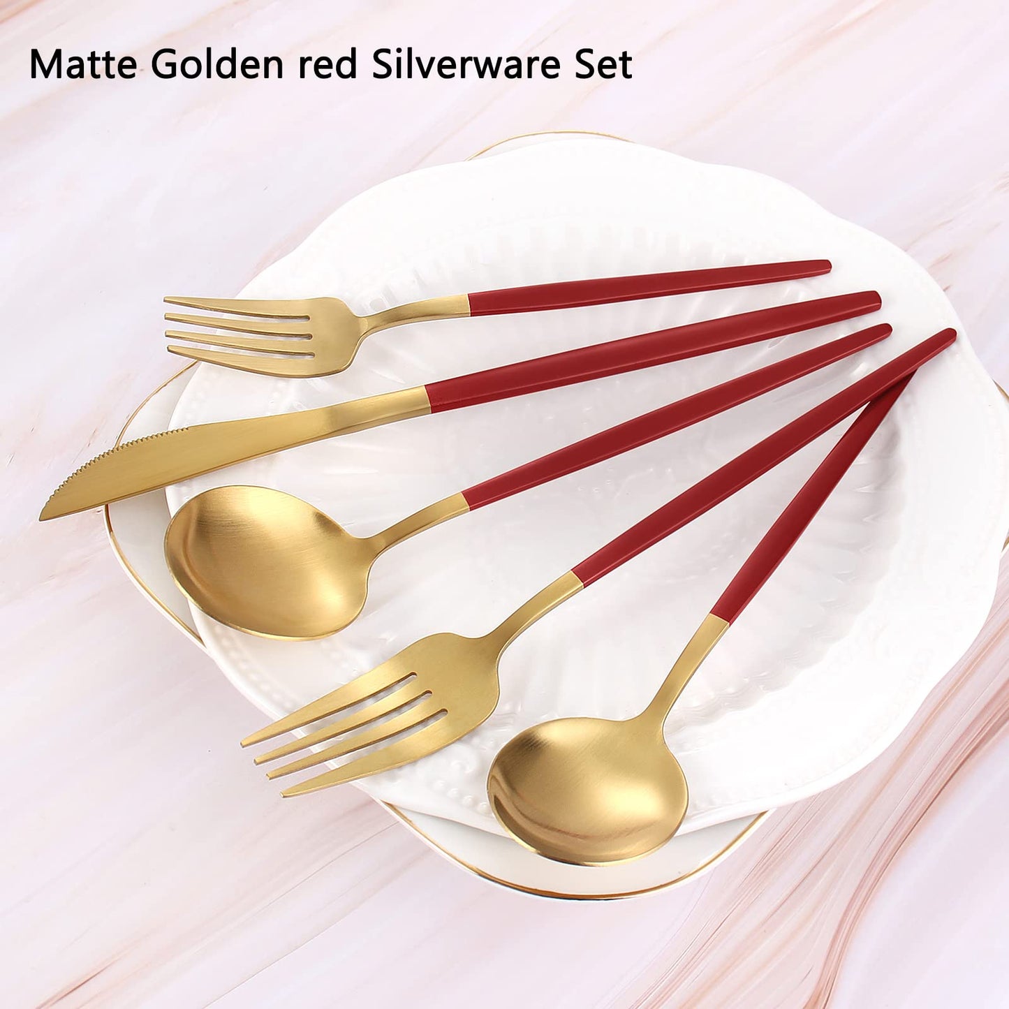 VANVRO Matte Red Gold Silverware Set, 20-Piece Stainless Steel Flatware Set, Satin Finish tableware Cutlery Set, Service for 4, Home and Restaurant, Dishwasher Safe