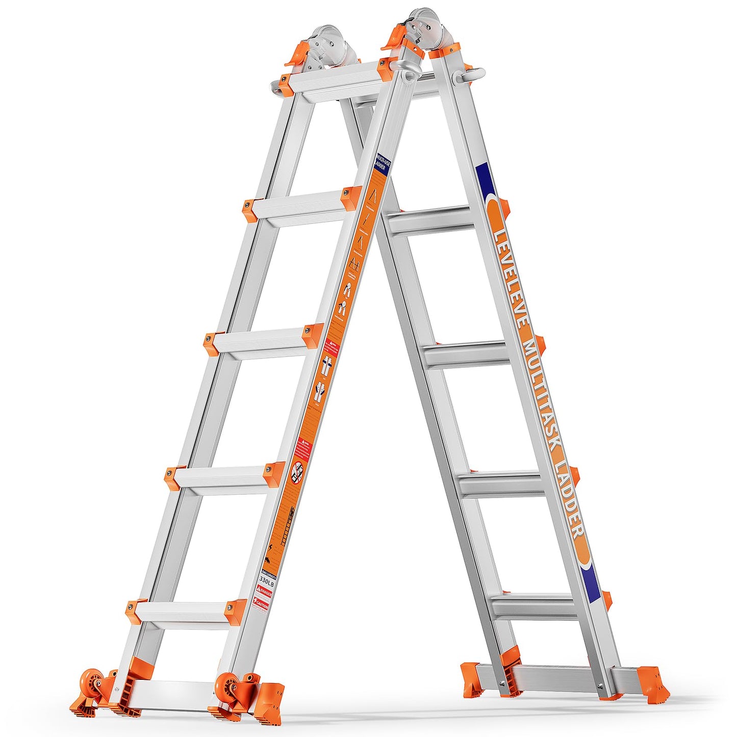 LEVELEVE Telescoping A Frame Ladder, 17FT Multi Position Ladder with Stabilizer Bar & Wheels,330 lbs Security Load for Stairs Home Indoor Outdoor Roof