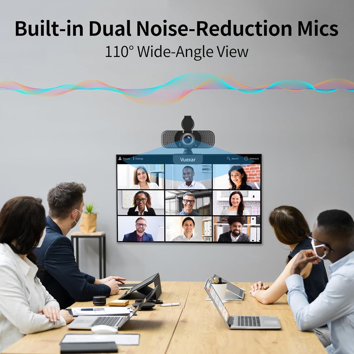 Vuexar 2K Webcam with Microphone, Web Camera withTripod, Dual Mics, Plug & Play Computer Camera for Online Calling