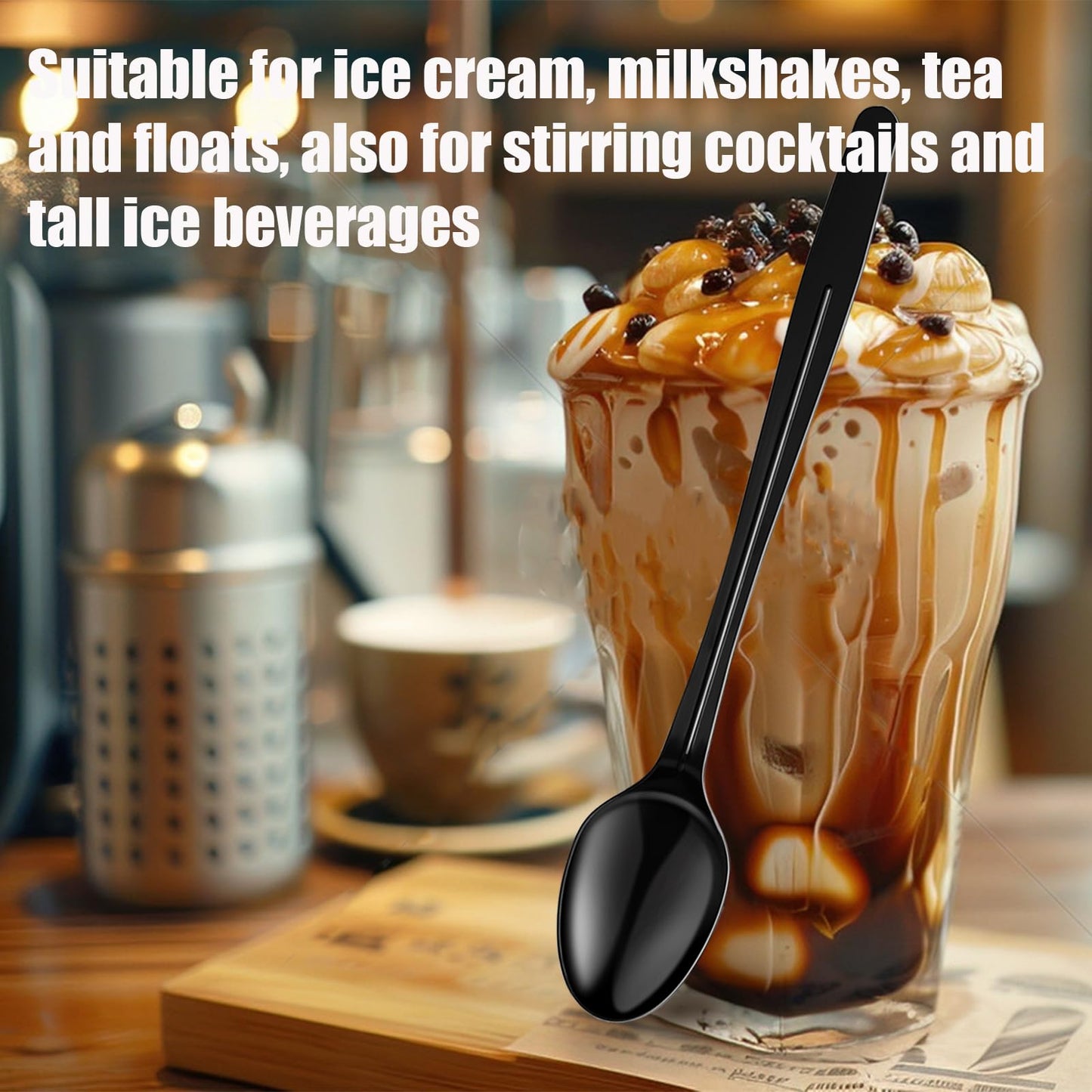 HMDZMR Plastic Spoons, 9" Long Handle Spoon, Sturdy Ice Cream Spoons, Disposable Spoons for Cocktail Stirring Dessert Milkshakes Ice Cream (192 Pack)
