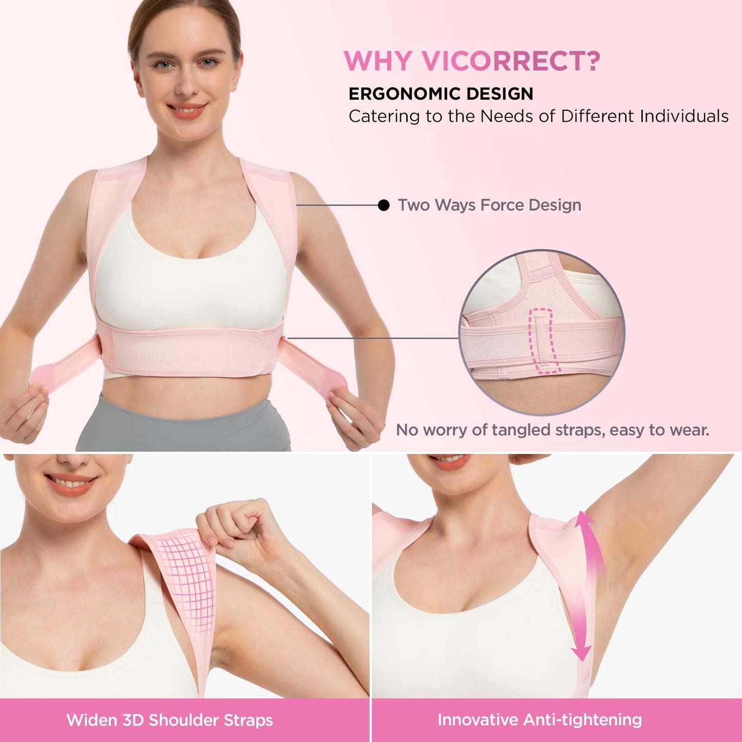 Vicorrect Posture Corrector for Women and Men, Adjustable Upper Back Brace for Clavicle Support and Providing Pain Relief from Neck, Shoulder, and Upper Back (S/M)