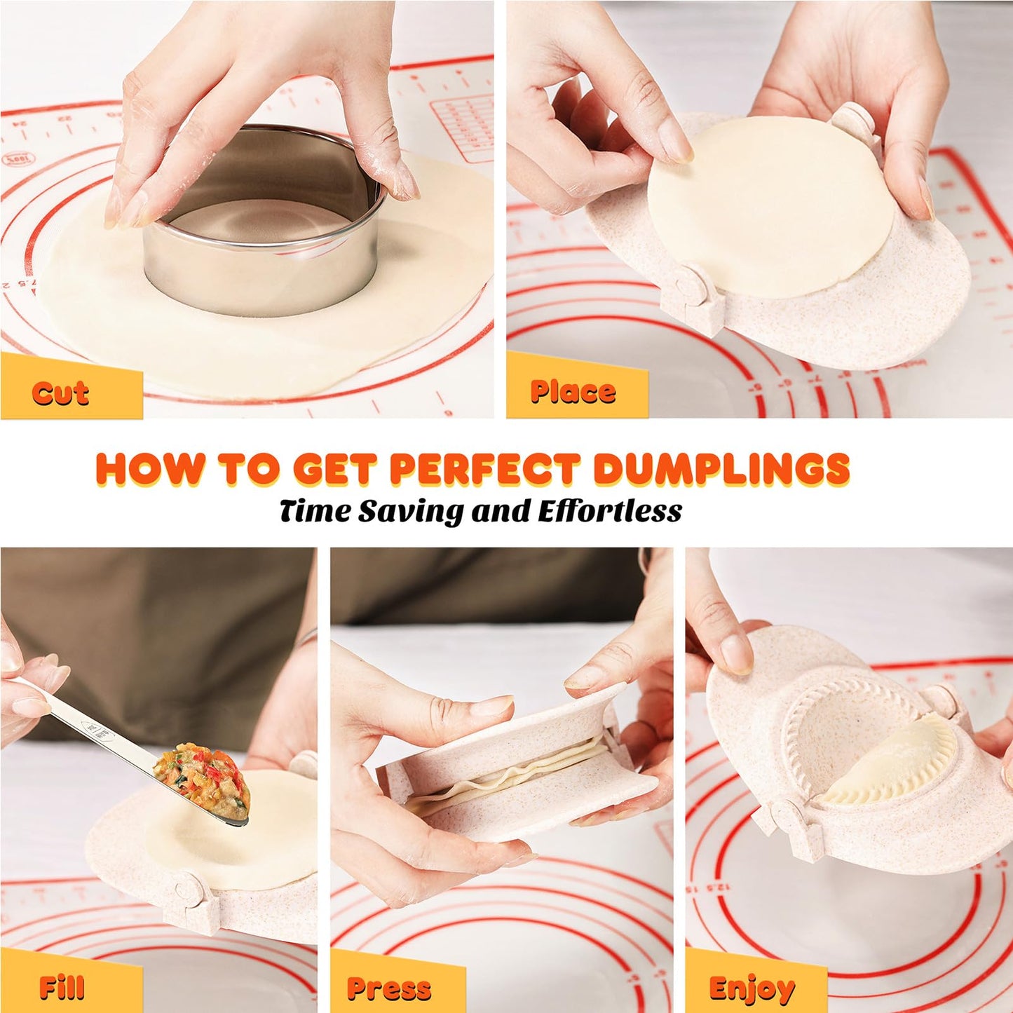 NAMUPIE 7 Piece Dumpling Maker Kit - All-in-One Empanada Maker Set with Press Molds & Ring Cutters, BPA-Free Kitchen Accessories for Home Cooking, Family/Friends Fun Gift (Beige)