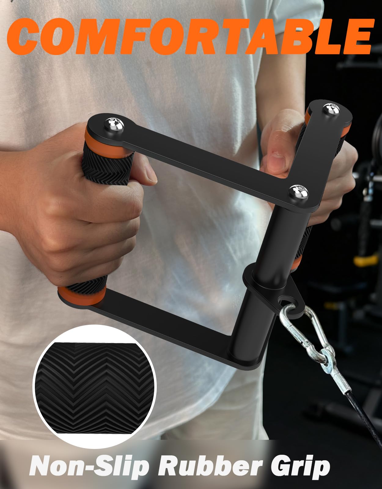 Fitarc Double D Row Handle Cable Attachment for Gym & Home Workouts, V Bar Cable Attachment with Non-Slip Grips, Orange