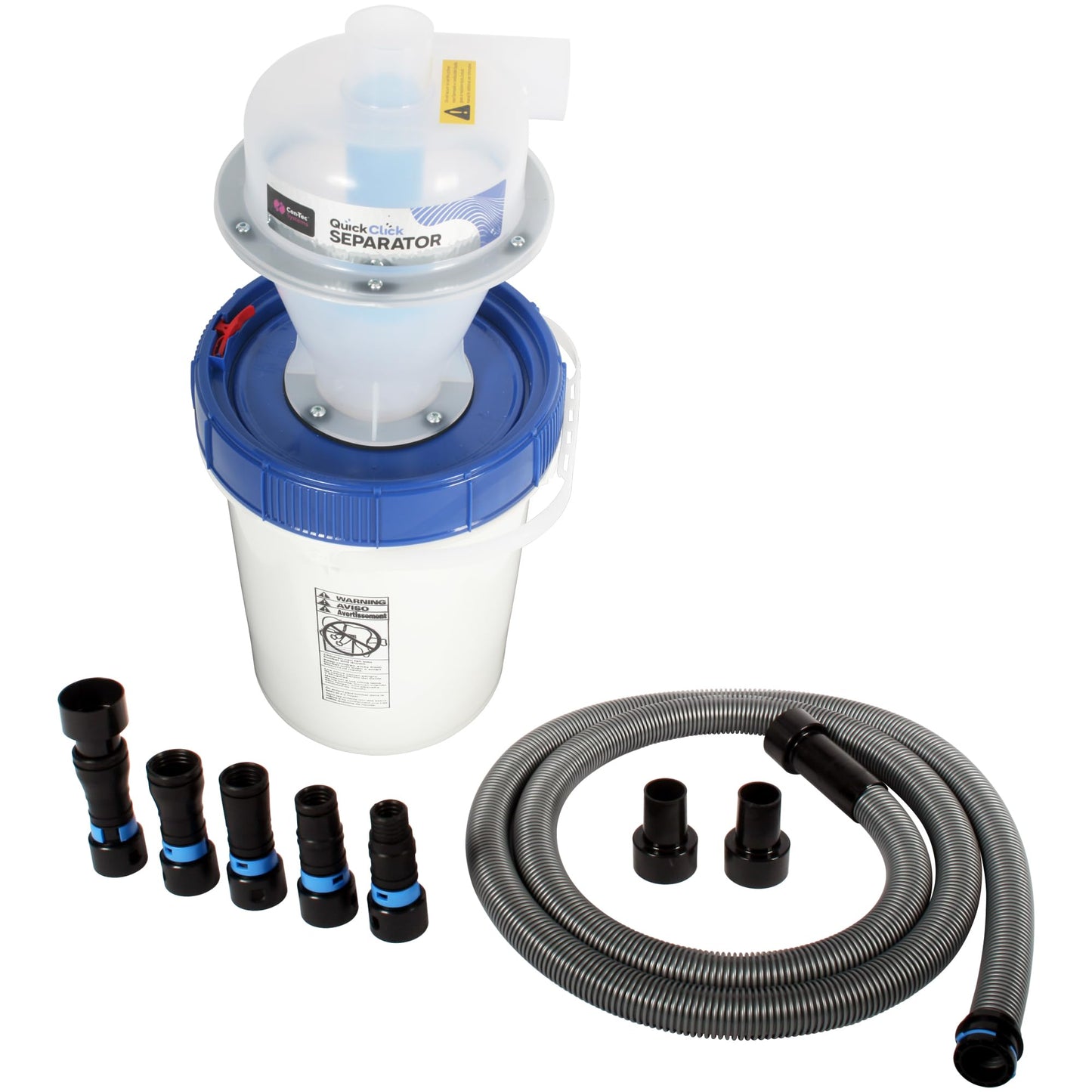Assembled Quick Click Dust Separator with 5 Gallon Locking Collection Bin and Quick Click Power Tool Adapter Set with 10 Ft. Hose