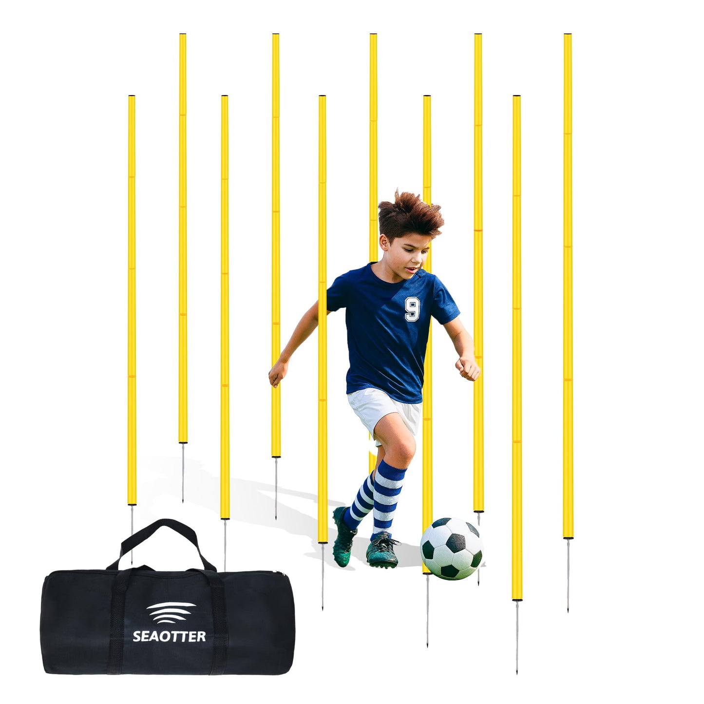 SEAOTTER Soccer Agility Training Poles, 6/10/20Pcs 6FT Adjustable Detachable Sports Speed Training Sticks, Practice Equipment Accessories for Football, Slalom & Rugby, Bending Poles for Horses